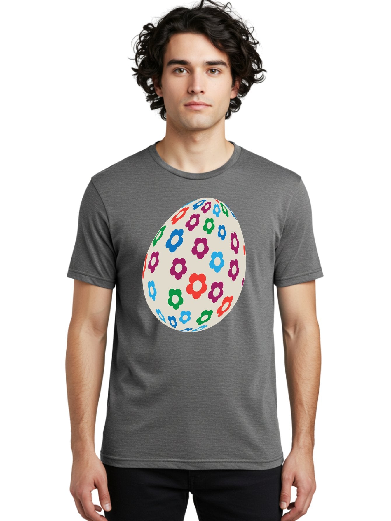 Floral-Egg-1 Men'S Graphic Tee, 100% Cotton, Comfortable Casual Summer Wear, Machine Washable, Colorful Flowers, Easter Egg Decoration, Floral Pattern, Pastel Colors, Festive Design, Spring Theme, Easter Celebration Aac729 30