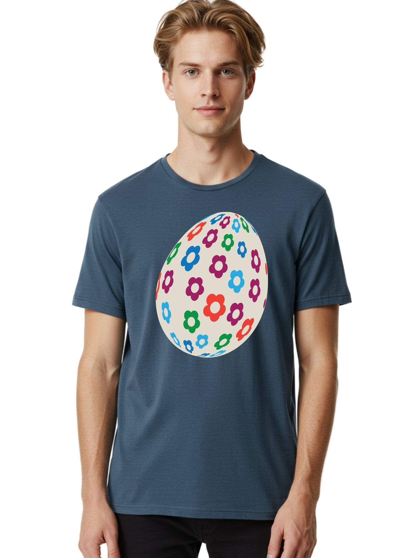 Floral-Egg-1 Men'S Graphic Tee, 100% Cotton, Comfortable Casual Summer Wear, Machine Washable, Colorful Flowers, Easter Egg Decoration, Floral Pattern, Pastel Colors, Festive Design, Spring Theme, Easter Celebration Aac729 22
