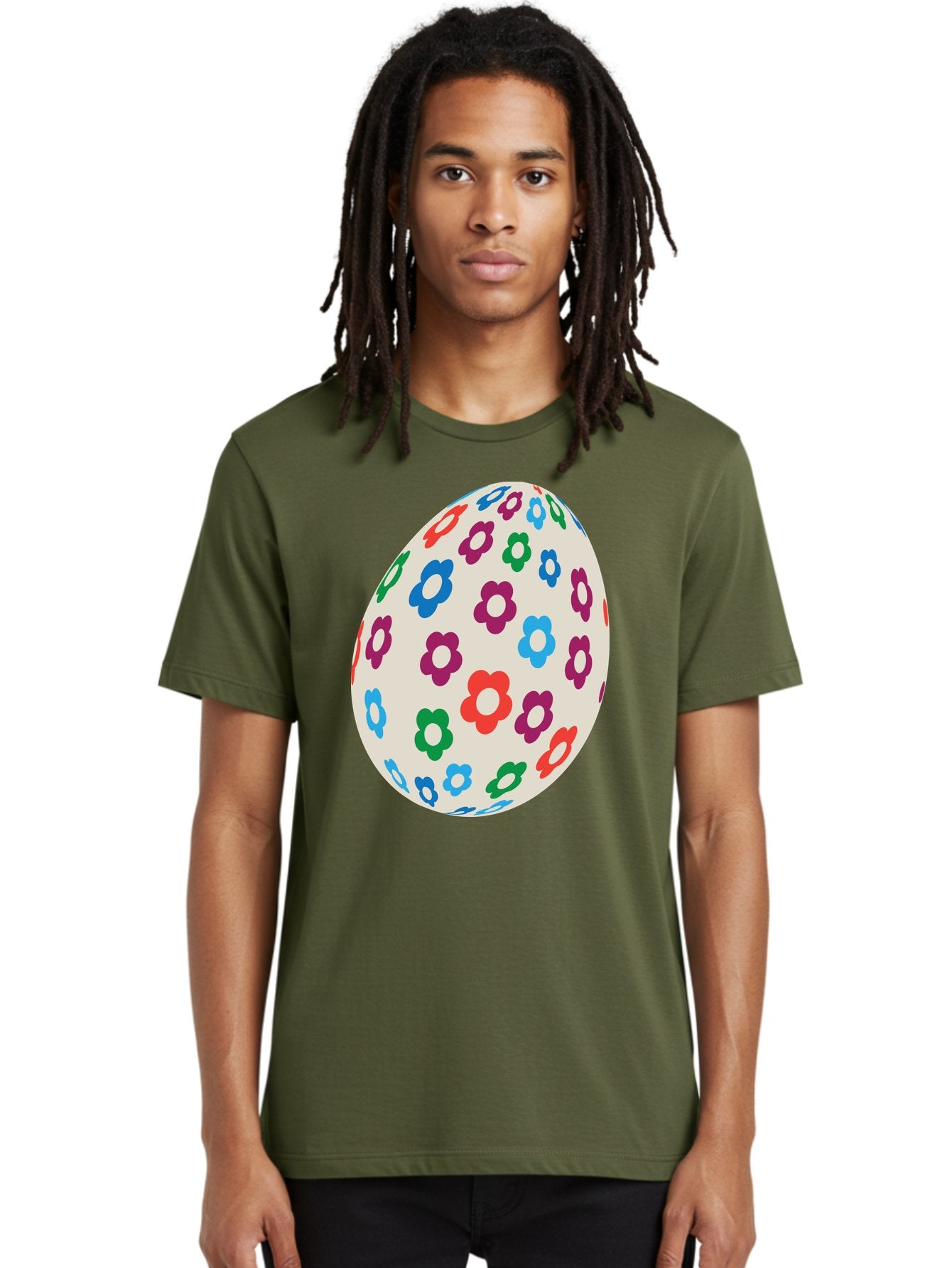 Floral-Egg-1 Men'S Graphic Tee, 100% Cotton, Comfortable Casual Summer Wear, Machine Washable, Colorful Flowers, Easter Egg Decoration, Floral Pattern, Pastel Colors, Festive Design, Spring Theme, Easter Celebration Aac729 25