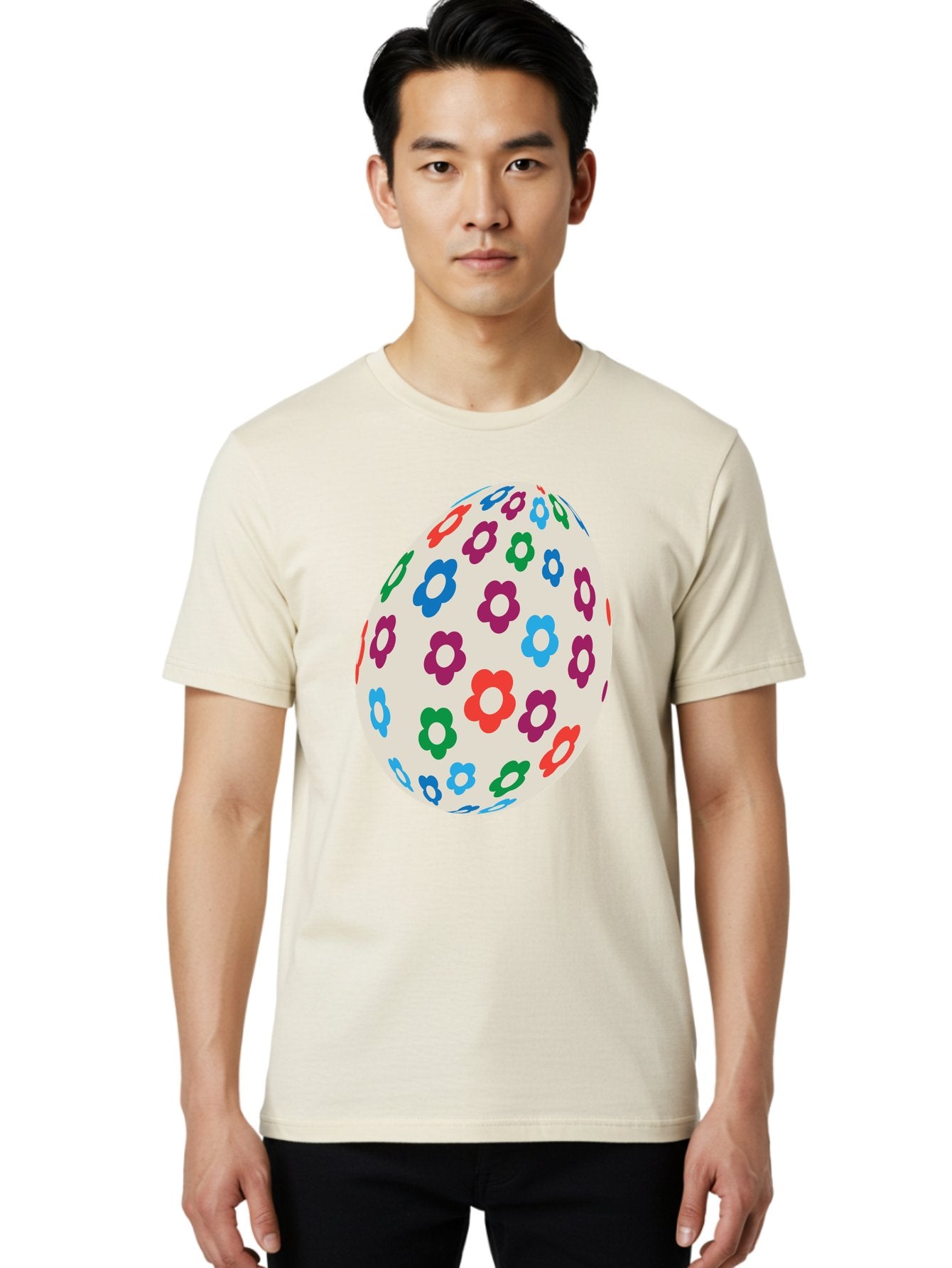 Floral-Egg-1 Men'S Graphic Tee, 100% Cotton, Comfortable Casual Summer Wear, Machine Washable, Colorful Flowers, Easter Egg Decoration, Floral Pattern, Pastel Colors, Festive Design, Spring Theme, Easter Celebration Aac729 29