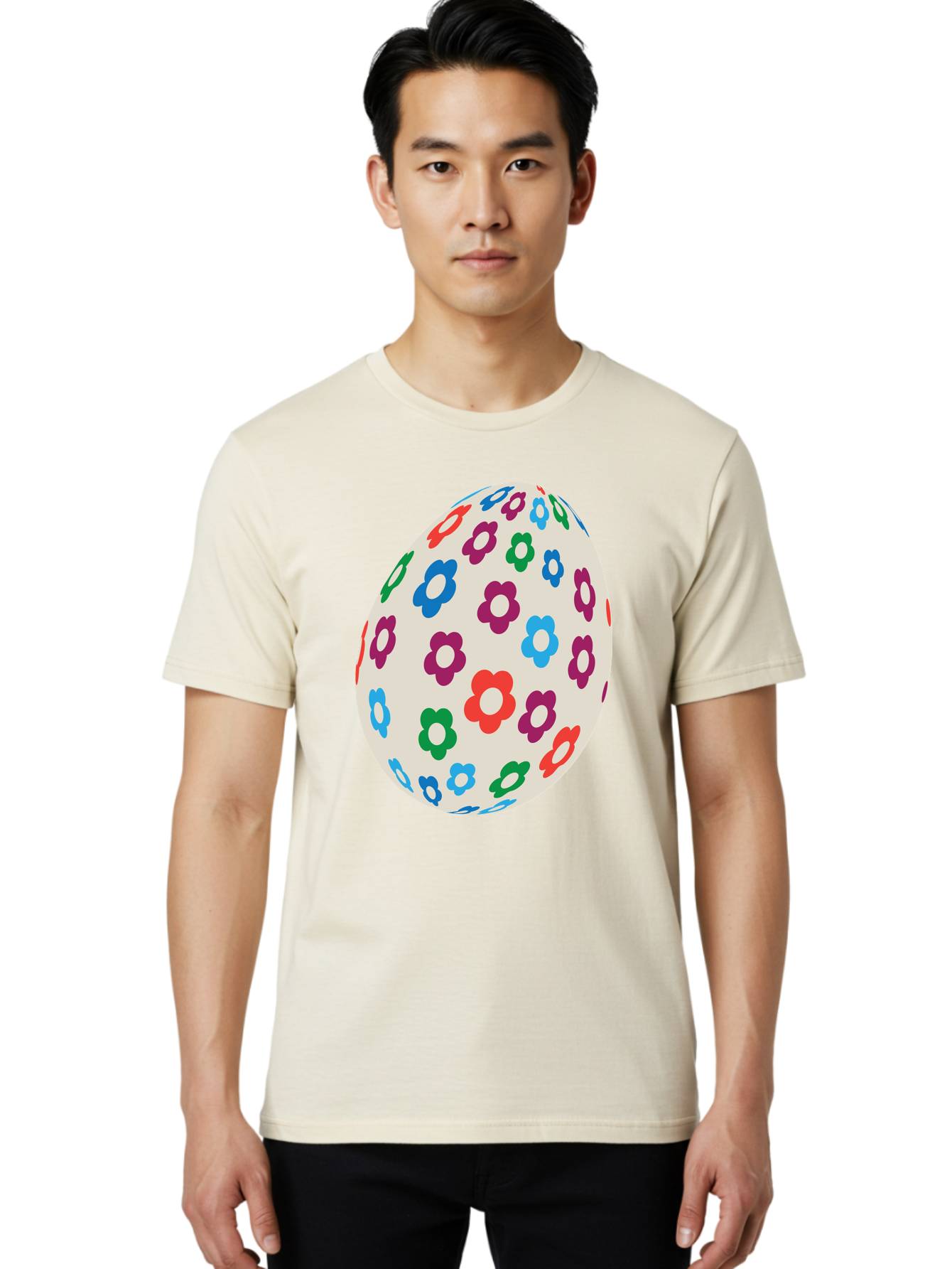 Floral-Egg-1 Men'S Graphic Tee, 100% Cotton, Comfortable Casual Summer Wear, Machine Washable, Colorful Flowers, Easter Egg Decoration, Floral Pattern, Pastel Colors, Festive Design, Spring Theme, Easter Celebration Aac729 4
