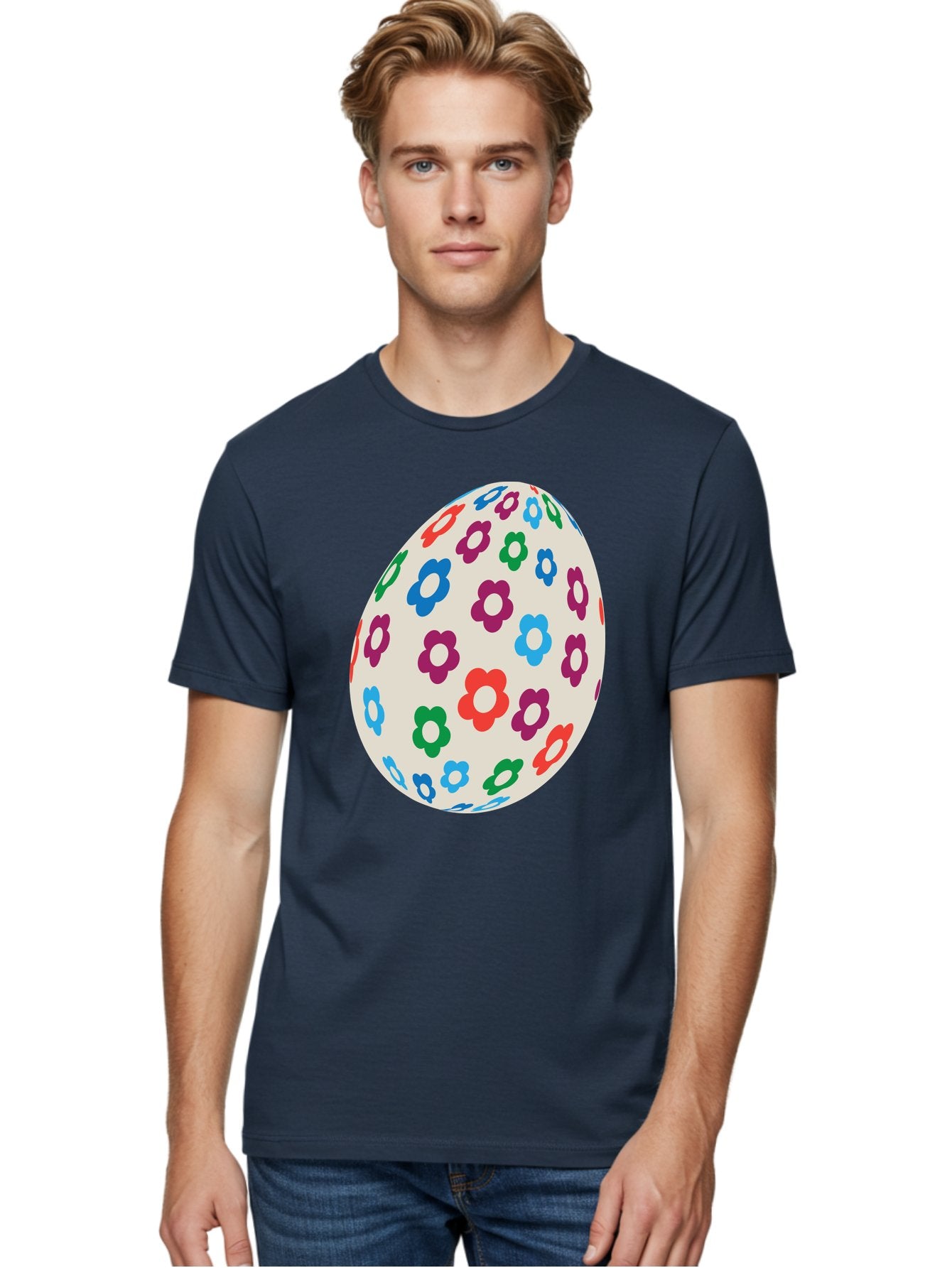 Floral-Egg-1 Men'S Graphic Tee, 100% Cotton, Comfortable Casual Summer Wear, Machine Washable, Colorful Flowers, Easter Egg Decoration, Floral Pattern, Pastel Colors, Festive Design, Spring Theme, Easter Celebration Aac729 26