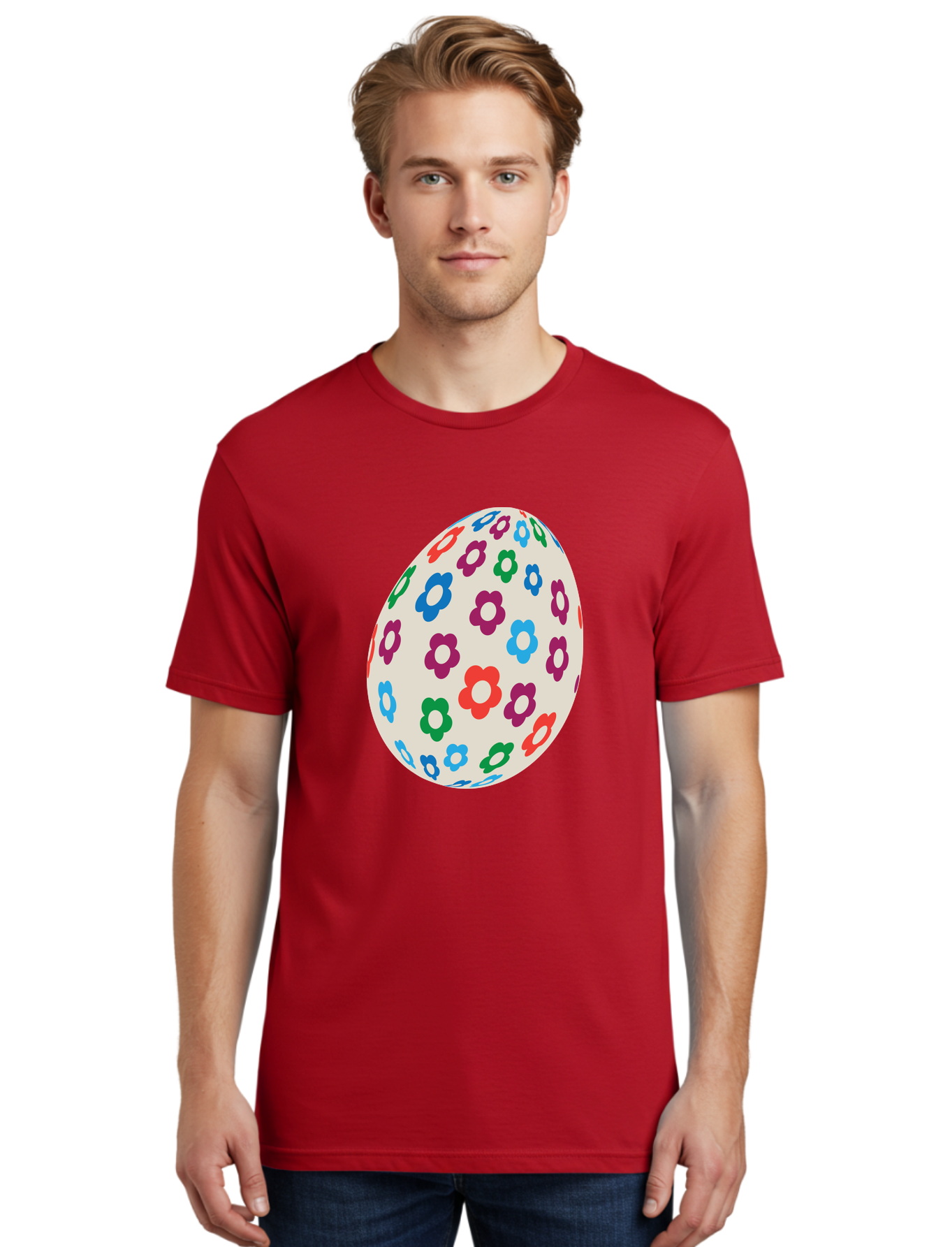 Floral-Egg-1 Men'S Graphic Tee, 100% Cotton, Comfortable Casual Summer Wear, Machine Washable, Colorful Flowers, Easter Egg Decoration, Floral Pattern, Pastel Colors, Festive Design, Spring Theme, Easter Celebration Aac729 28
