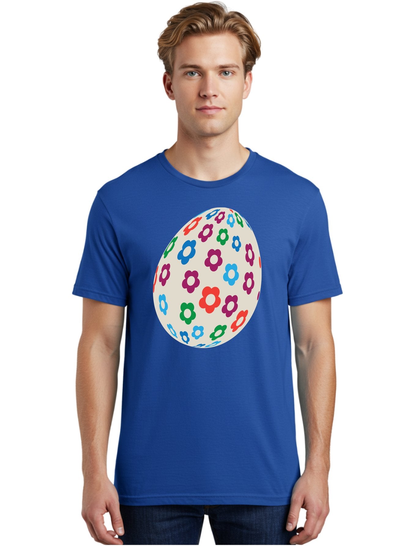 Floral-Egg-1 Men'S Graphic Tee, 100% Cotton, Comfortable Casual Summer Wear, Machine Washable, Colorful Flowers, Easter Egg Decoration, Floral Pattern, Pastel Colors, Festive Design, Spring Theme, Easter Celebration Aac729 18
