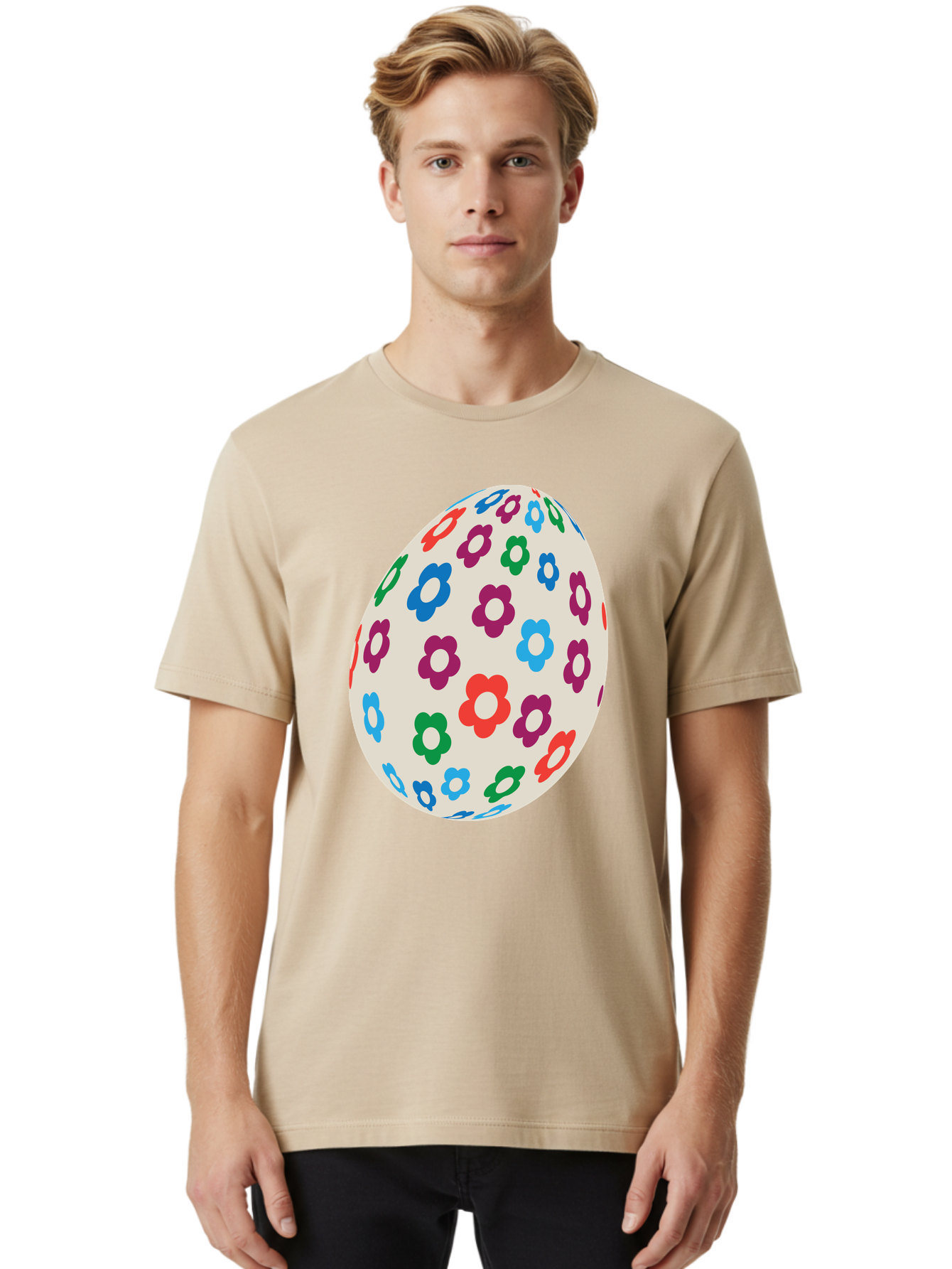 Floral-Egg-1 Men'S Graphic Tee, 100% Cotton, Comfortable Casual Summer Wear, Machine Washable, Colorful Flowers, Easter Egg Decoration, Floral Pattern, Pastel Colors, Festive Design, Spring Theme, Easter Celebration Aac729 22