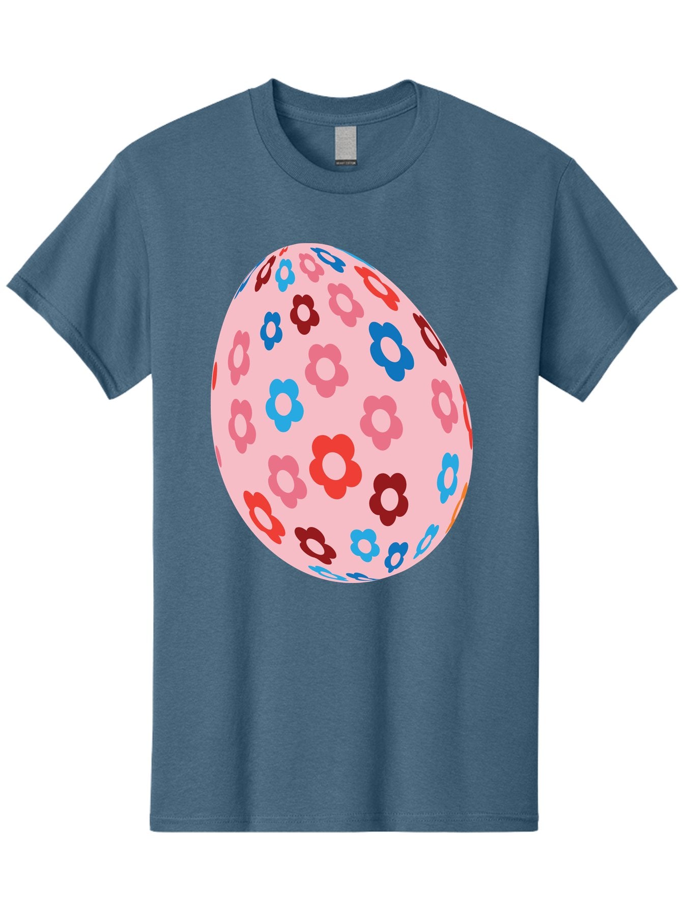 Floral-Egg-2 Men'S Graphic Tee, 100% Cotton, Comfortable Casual Summer Wear, Machine Washable, Easter Egg, Floral Pattern, Pink Background, Red Flowers, Blue Flowers, Colorful Design, Spring Theme, Easter Decoration, Digital Illustration, Aac730 3