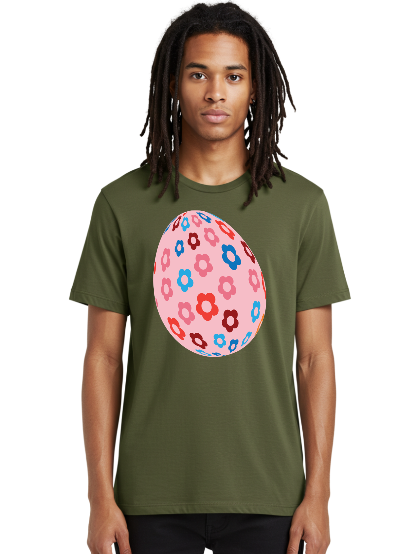 Floral-Egg-2 Men'S Graphic Tee, 100% Cotton, Comfortable Casual Summer Wear, Machine Washable, Easter Egg, Floral Pattern, Pink Background, Red Flowers, Blue Flowers, Colorful Design, Spring Theme, Easter Decoration, Digital Illustration, Aac730 28