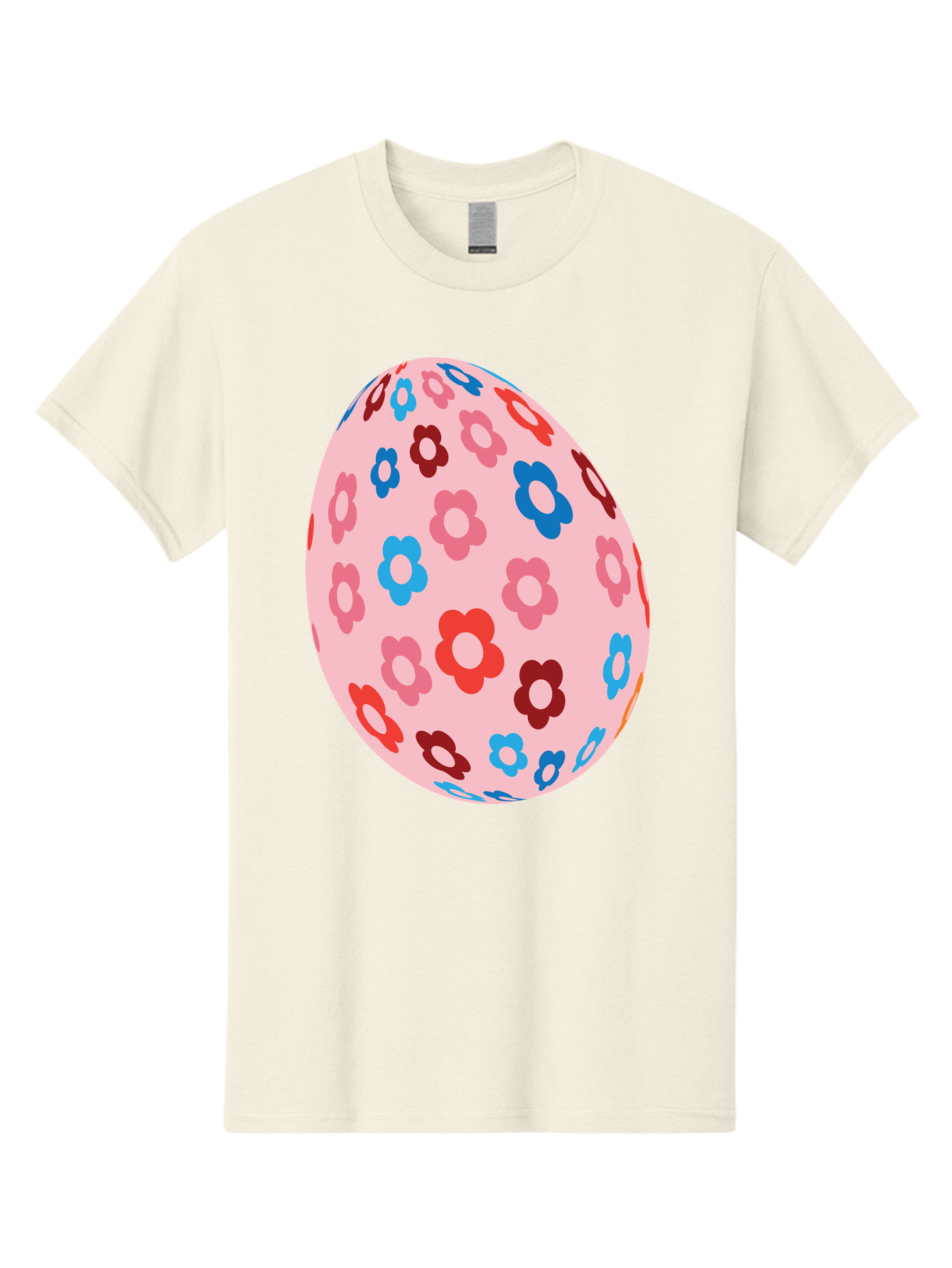 Floral-Egg-2 Men'S Graphic Tee, 100% Cotton, Comfortable Casual Summer Wear, Machine Washable, Easter Egg, Floral Pattern, Pink Background, Red Flowers, Blue Flowers, Colorful Design, Spring Theme, Easter Decoration, Digital Illustration, Aac730 7