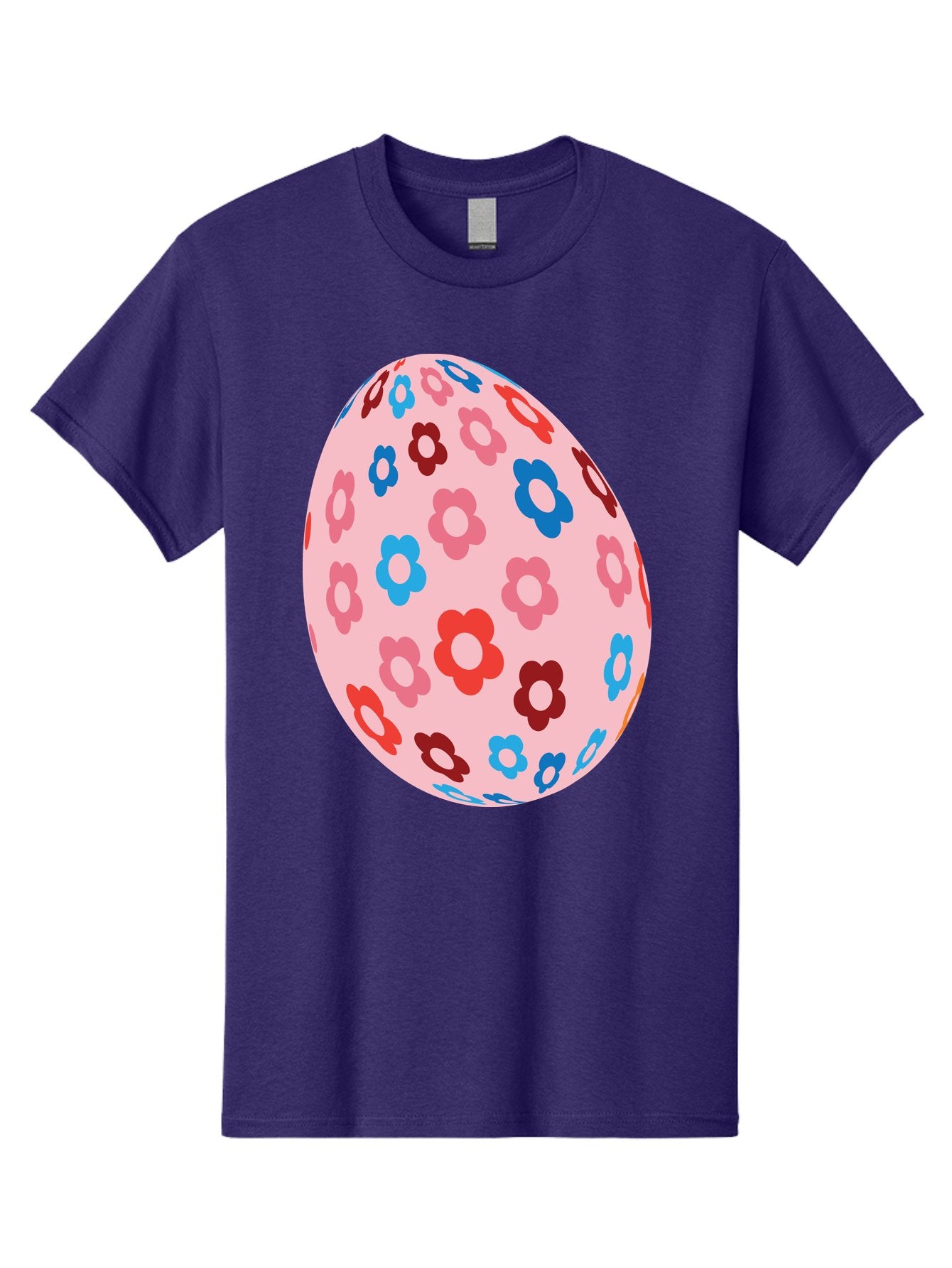 Floral-Egg-2 Men'S Graphic Tee, 100% Cotton, Comfortable Casual Summer Wear, Machine Washable, Easter Egg, Floral Pattern, Pink Background, Red Flowers, Blue Flowers, Colorful Design, Spring Theme, Easter Decoration, Digital Illustration, Aac730