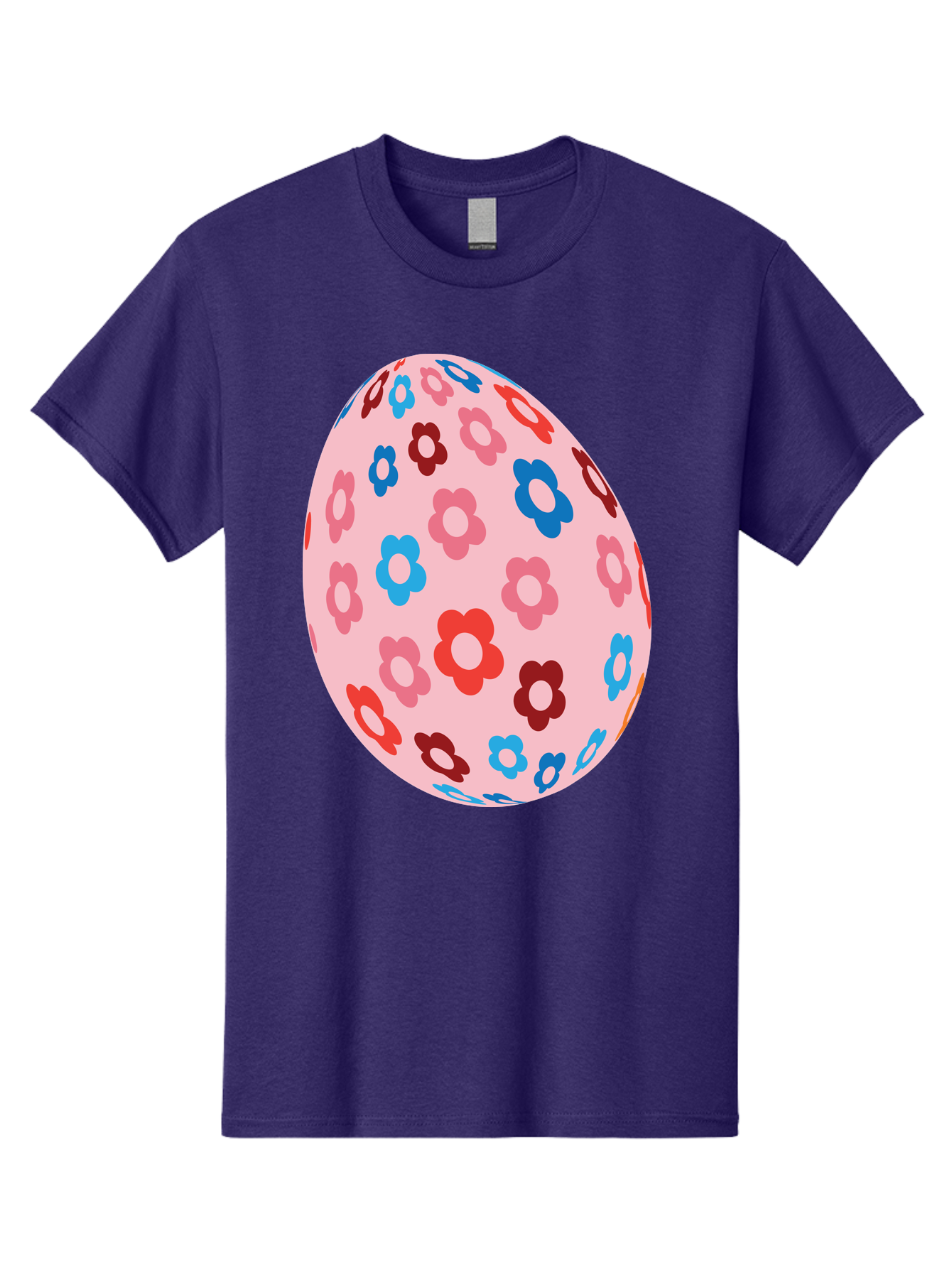 Floral-Egg-2 Men'S Graphic Tee, 100% Cotton, Comfortable Casual Summer Wear, Machine Washable, Easter Egg, Floral Pattern, Pink Background, Red Flowers, Blue Flowers, Colorful Design, Spring Theme, Easter Decoration, Digital Illustration, Aac730 19