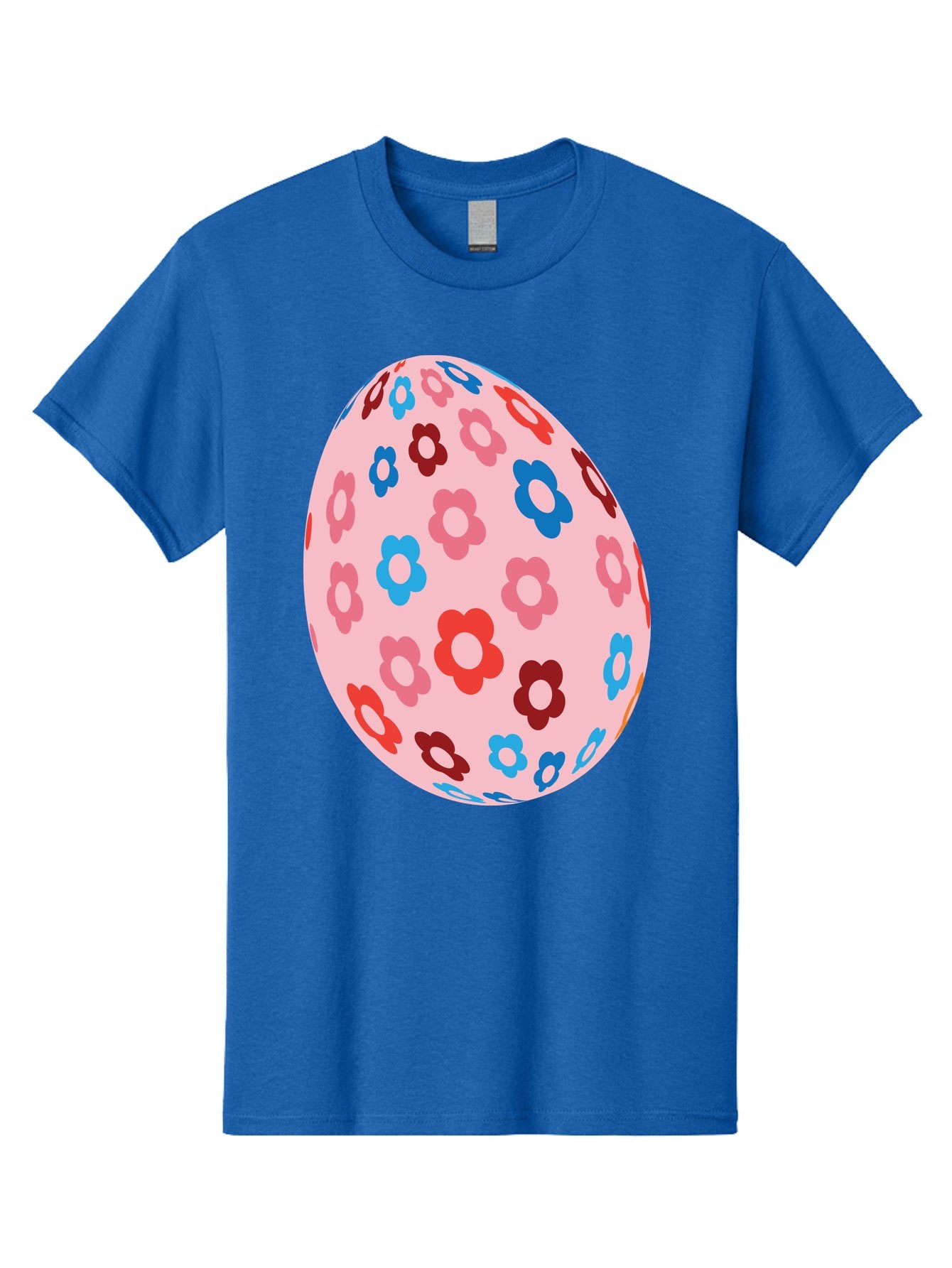 Floral-Egg-2 Men'S Graphic Tee, 100% Cotton, Comfortable Casual Summer Wear, Machine Washable, Easter Egg, Floral Pattern, Pink Background, Red Flowers, Blue Flowers, Colorful Design, Spring Theme, Easter Decoration, Digital Illustration, Aac730
