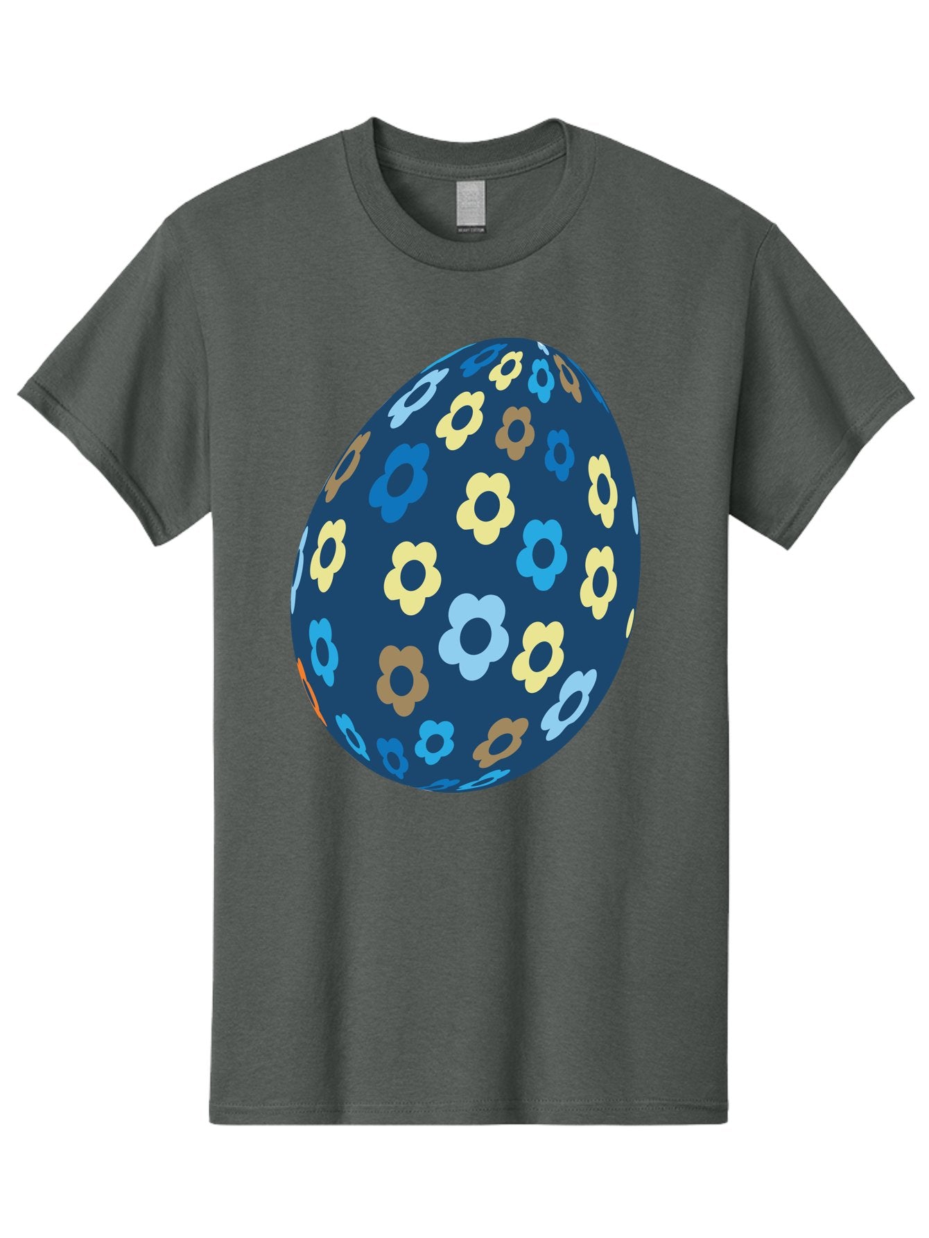 Floral-Egg-3 Men'S Graphic Tee, 100% Cotton, Comfortable Casual Summer Wear, Machine Washable, Easter Egg, Floral Pattern, Pastel Colors, Blue Egg, Yellow Flowers, Brown Flowers, Light Blue Flowers, Spring Theme, Easter Decoration Aac731