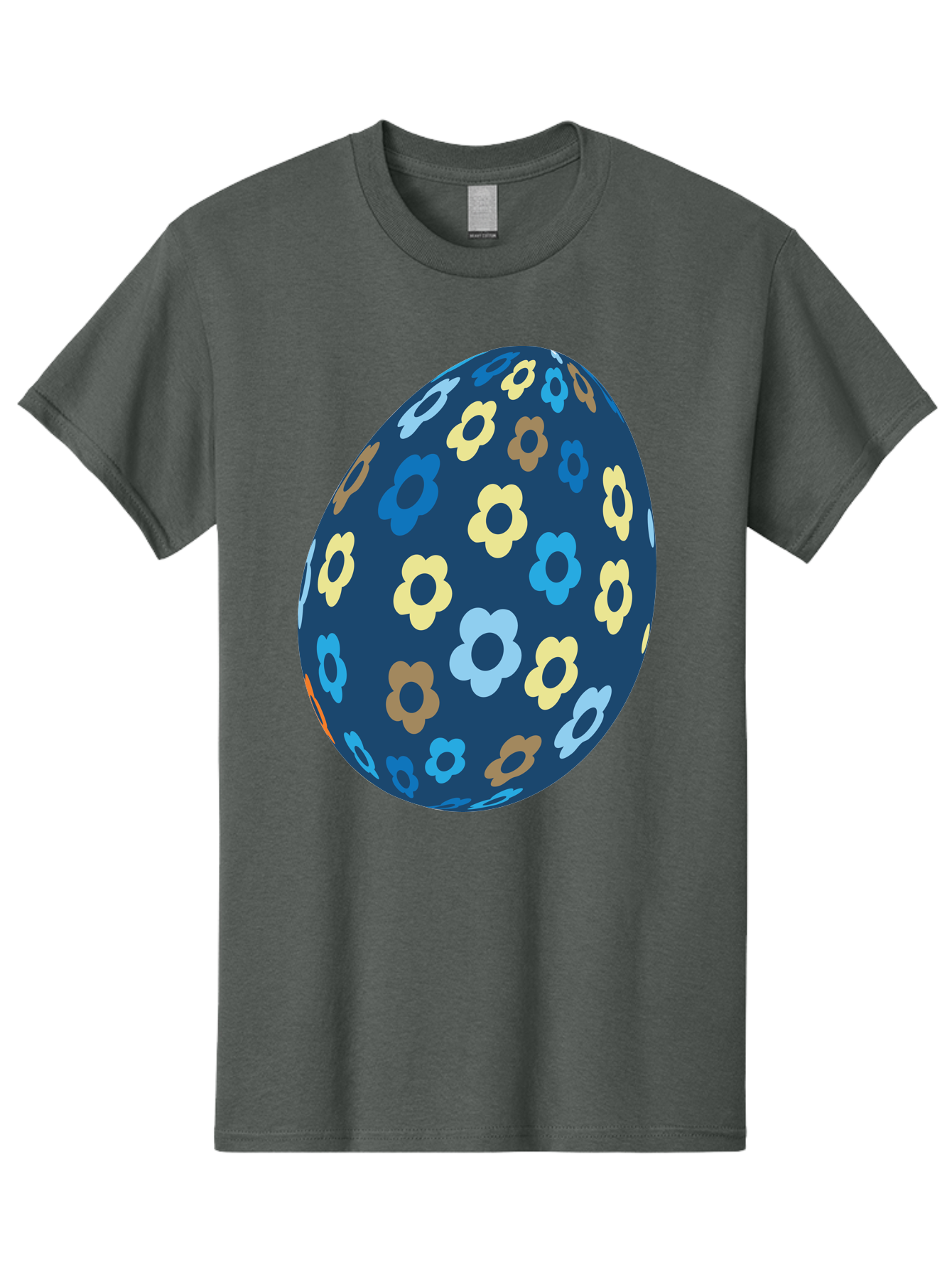 Floral-Egg-3 Men'S Graphic Tee, 100% Cotton, Comfortable Casual Summer Wear, Machine Washable, Easter Egg, Floral Pattern, Pastel Colors, Blue Egg, Yellow Flowers, Brown Flowers, Light Blue Flowers, Spring Theme, Easter Decoration Aac731 21