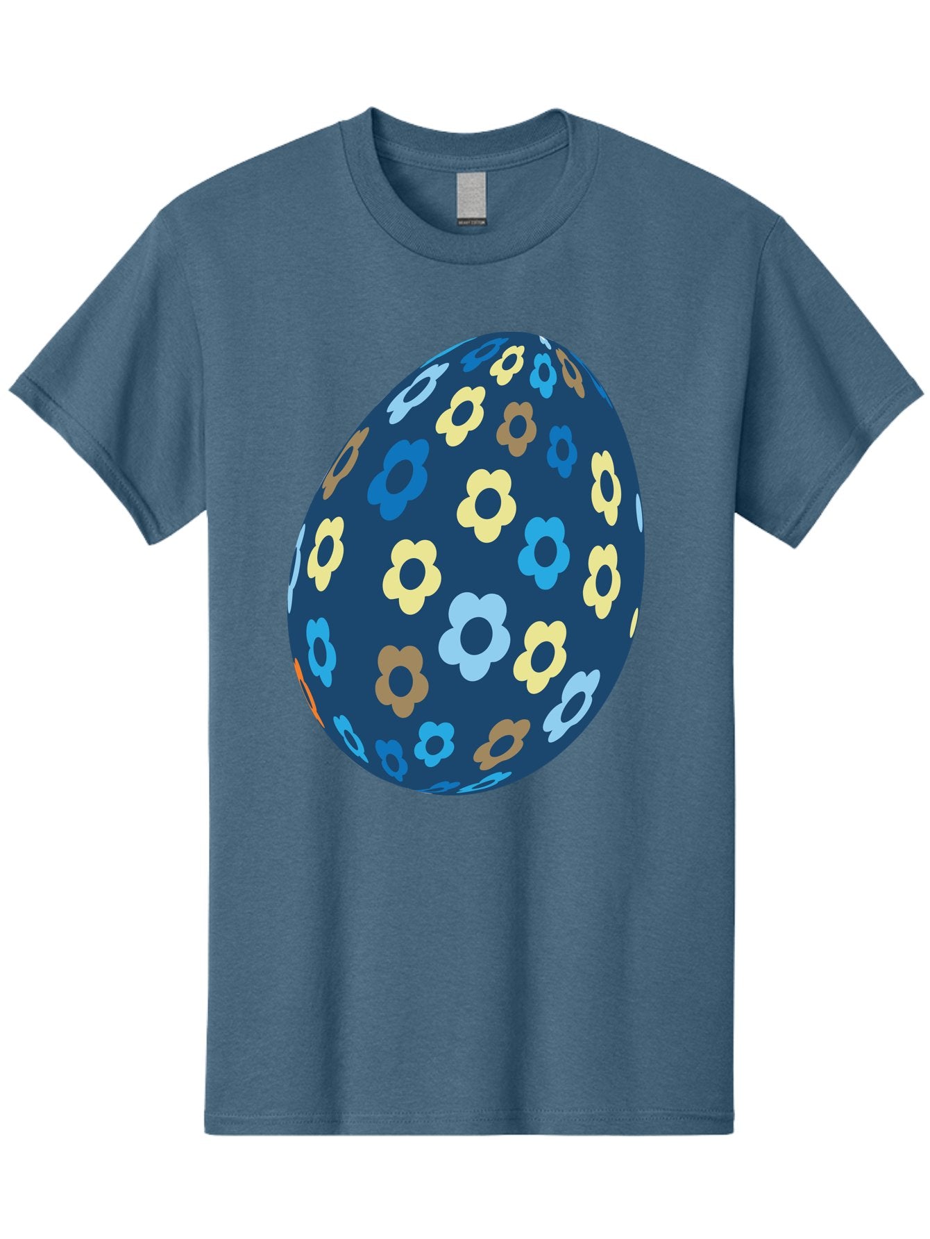 Floral-Egg-3 Men'S Graphic Tee, 100% Cotton, Comfortable Casual Summer Wear, Machine Washable, Easter Egg, Floral Pattern, Pastel Colors, Blue Egg, Yellow Flowers, Brown Flowers, Light Blue Flowers, Spring Theme, Easter Decoration Aac731 3