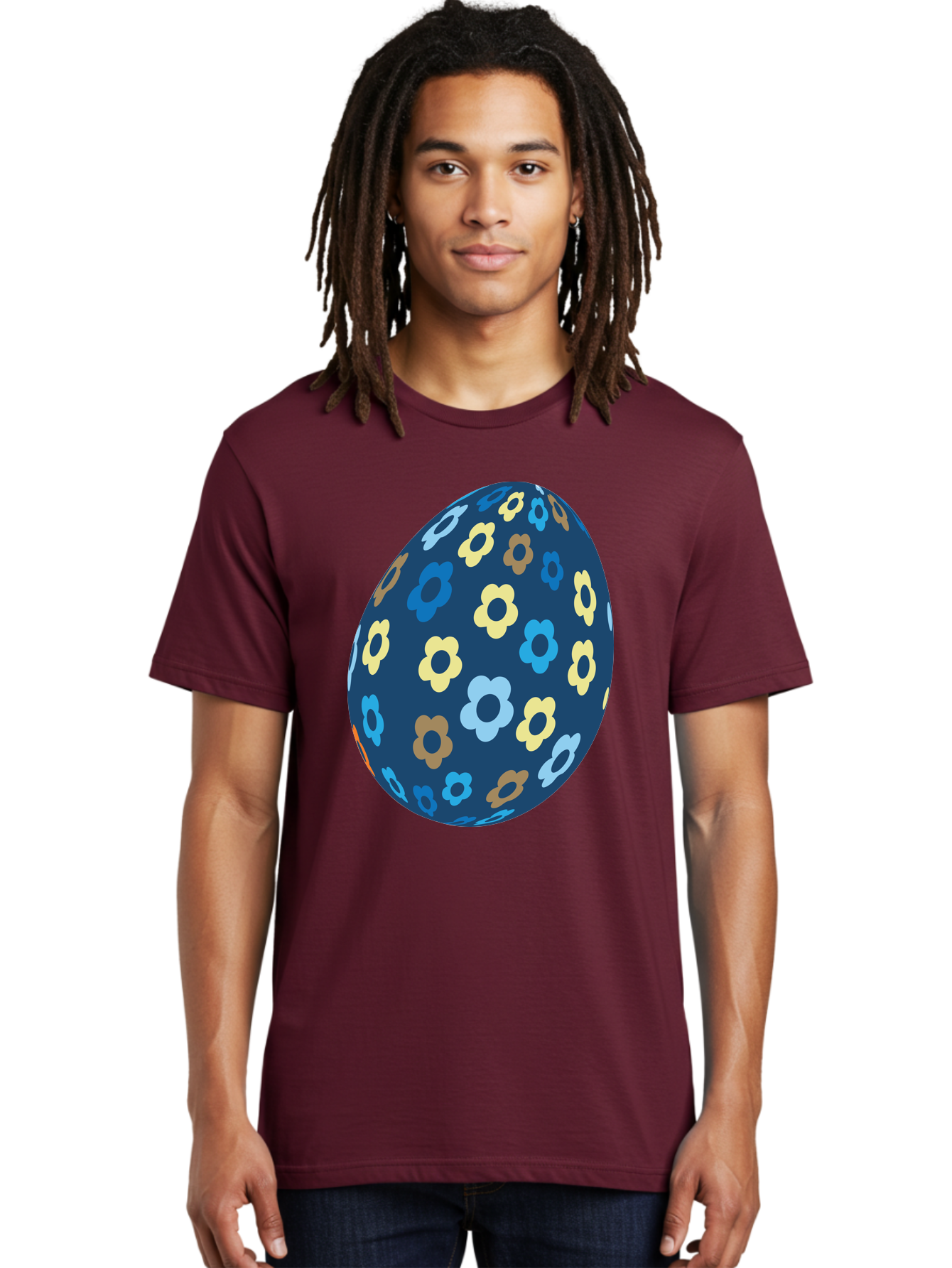 Floral-Egg-3 Men'S Graphic Tee, 100% Cotton, Comfortable Casual Summer Wear, Machine Washable, Easter Egg, Floral Pattern, Pastel Colors, Blue Egg, Yellow Flowers, Brown Flowers, Light Blue Flowers, Spring Theme, Easter Decoration Aac731 6