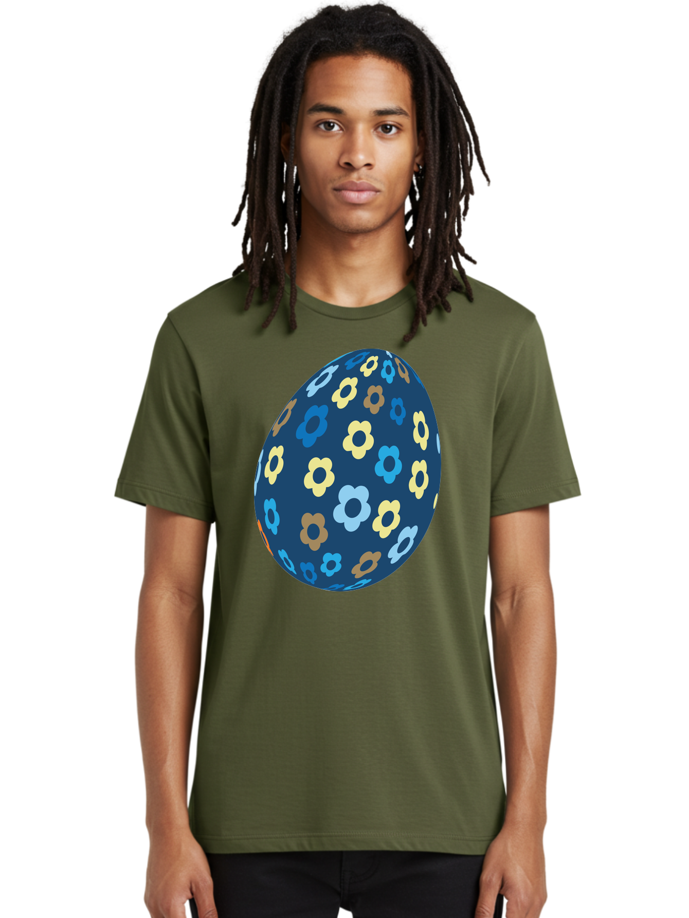 Floral-Egg-3 Men'S Graphic Tee, 100% Cotton, Comfortable Casual Summer Wear, Machine Washable, Easter Egg, Floral Pattern, Pastel Colors, Blue Egg, Yellow Flowers, Brown Flowers, Light Blue Flowers, Spring Theme, Easter Decoration Aac731 16