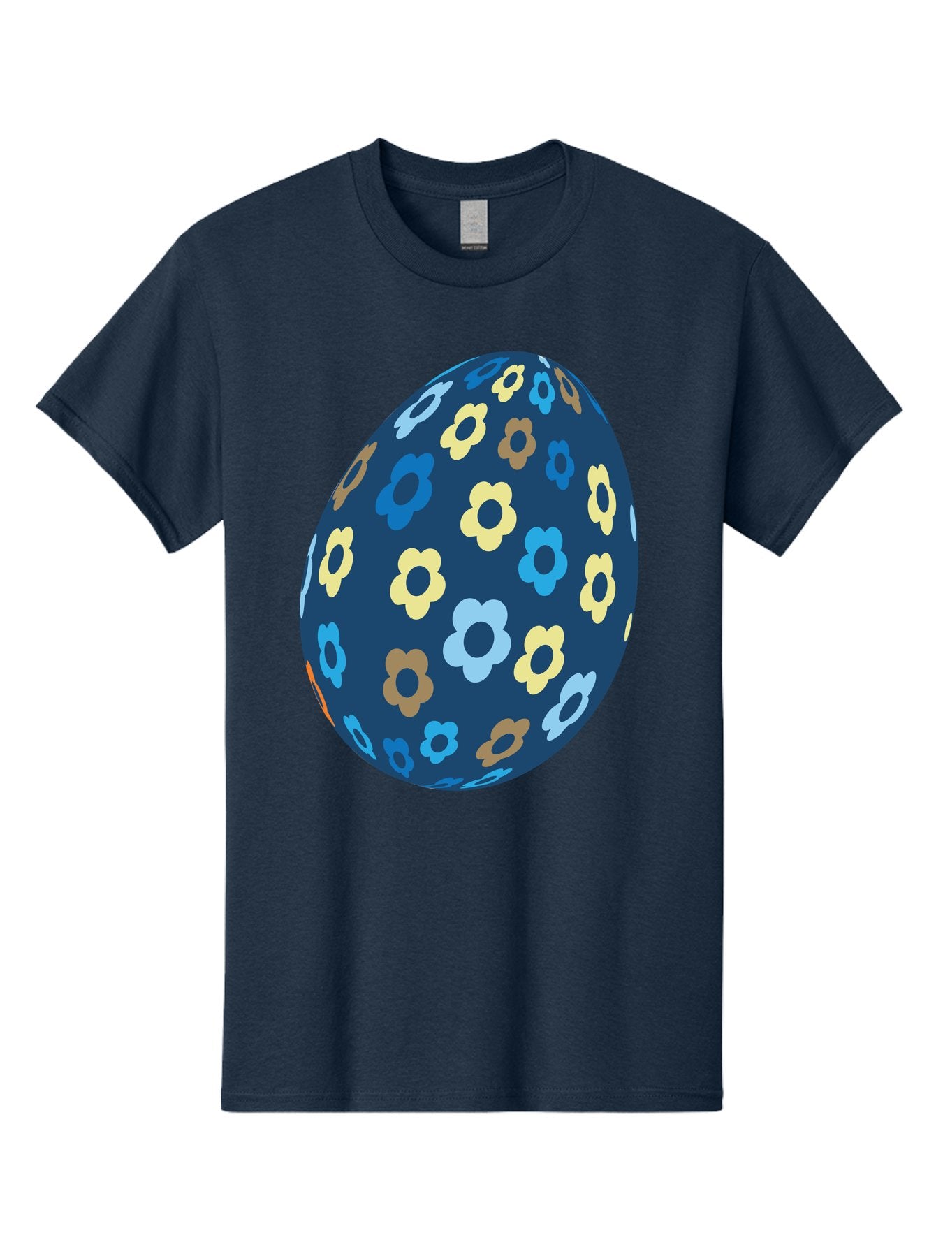 Floral-Egg-3 Men'S Graphic Tee, 100% Cotton, Comfortable Casual Summer Wear, Machine Washable, Easter Egg, Floral Pattern, Pastel Colors, Blue Egg, Yellow Flowers, Brown Flowers, Light Blue Flowers, Spring Theme, Easter Decoration Aac731