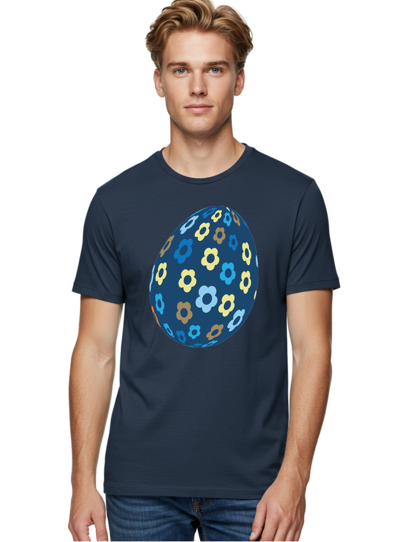 Floral-Egg-3 Men'S Graphic Tee, 100% Cotton, Comfortable Casual Summer Wear, Machine Washable, Easter Egg, Floral Pattern, Pastel Colors, Blue Egg, Yellow Flowers, Brown Flowers, Light Blue Flowers, Spring Theme, Easter Decoration Aac731 20