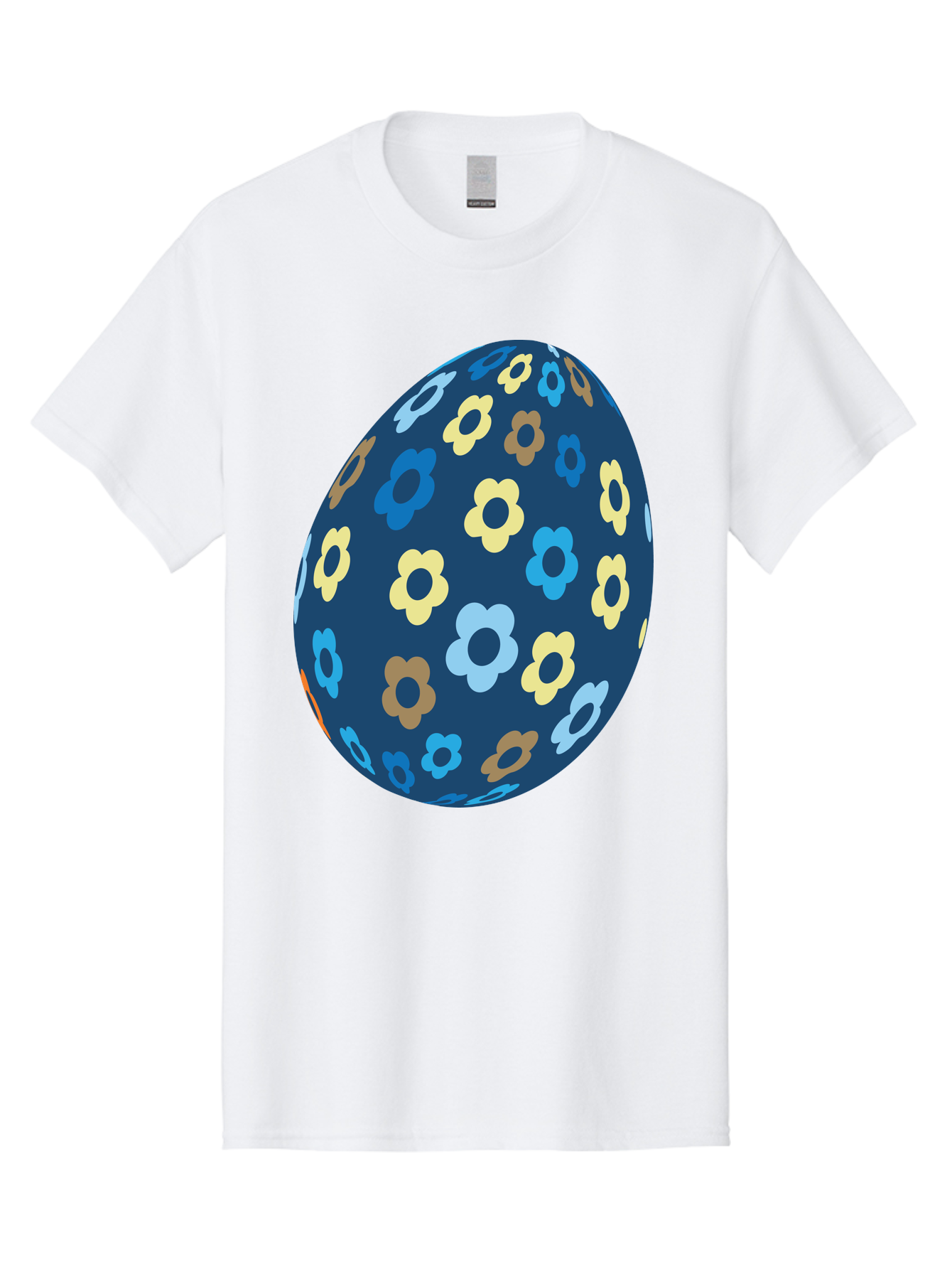 Floral-Egg-3 Men'S Graphic Tee, 100% Cotton, Comfortable Casual Summer Wear, Machine Washable, Easter Egg, Floral Pattern, Pastel Colors, Blue Egg, Yellow Flowers, Brown Flowers, Light Blue Flowers, Spring Theme, Easter Decoration Aac731