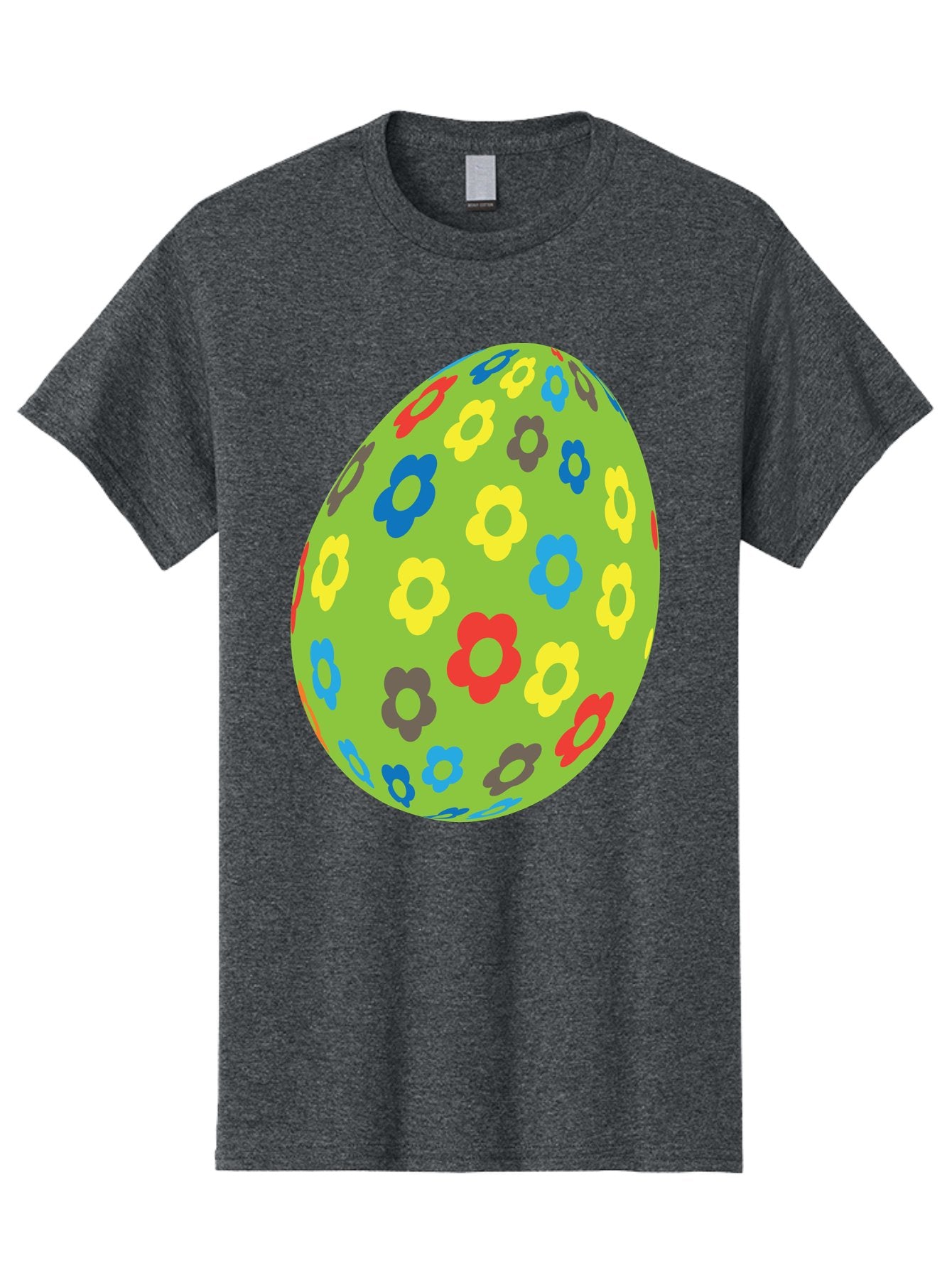 Floral-Egg Men'S Graphic Tee, 100% Cotton, Comfortable Casual Summer Wear, Machine Washable, Decorated Egg, Floral Pattern, Colorful Flowers, Easter Egg Decoration, Spring Theme, Festive Design, Cartoon Style, Red, Blue, Yellow, Purple Flowers Aac732