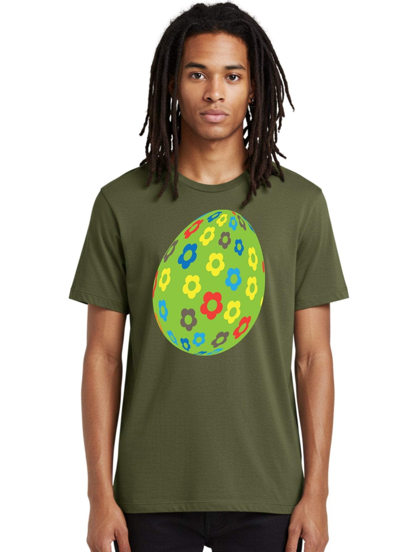 Floral-Egg Men'S Graphic Tee, 100% Cotton, Comfortable Casual Summer Wear, Machine Washable, Decorated Egg, Floral Pattern, Colorful Flowers, Easter Egg Decoration, Spring Theme, Festive Design, Cartoon Style, Red, Blue, Yellow, Purple Flowers Aac732 28