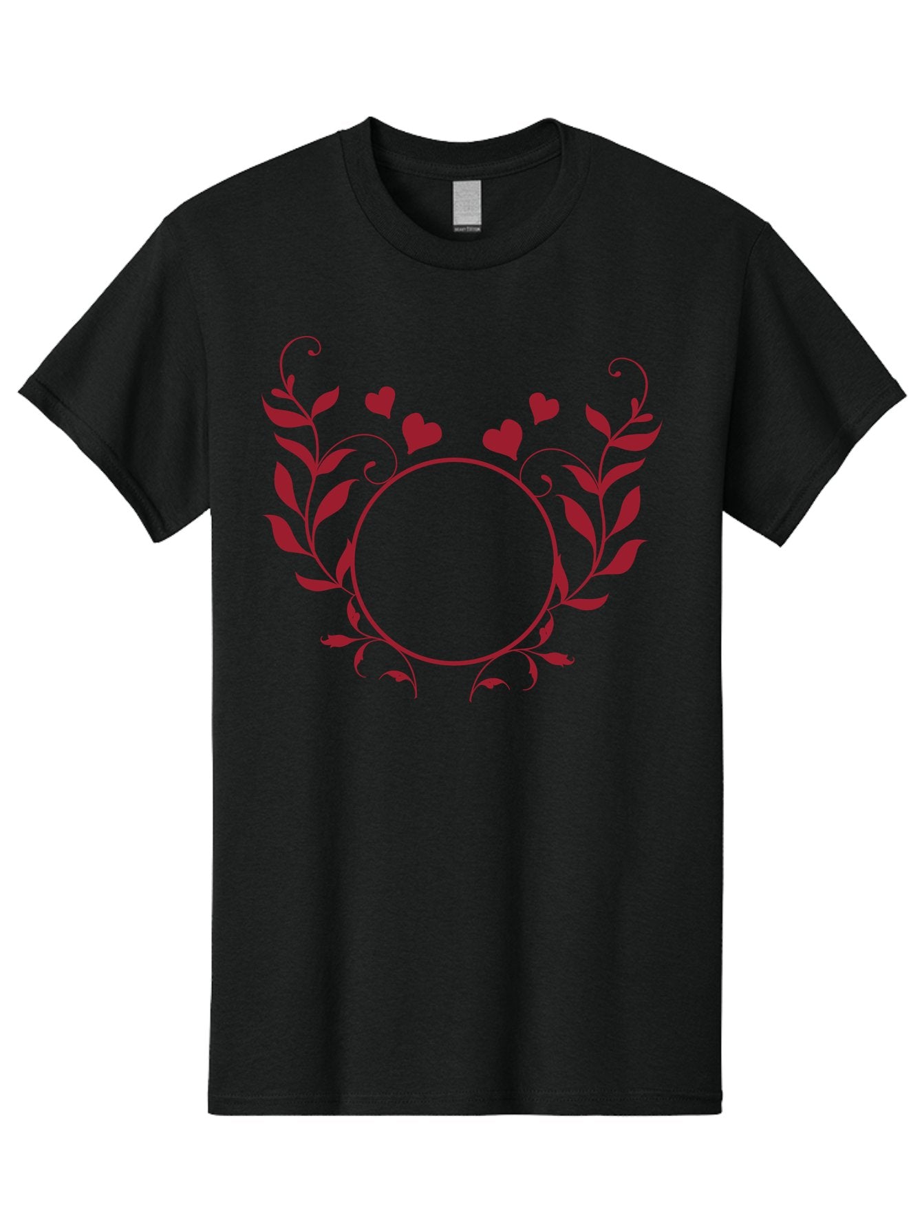 Floral-Heart-Design Men'S Graphic Tee, 100% Cotton, Comfortable Casual Summer Wear, Machine Washable, Floral Frame, Heart Decoration, Circular Border, Leafy Design, Red Hearts, Romantic Theme, Elegant Frame, Valentine'S Day Decor Aac734 6