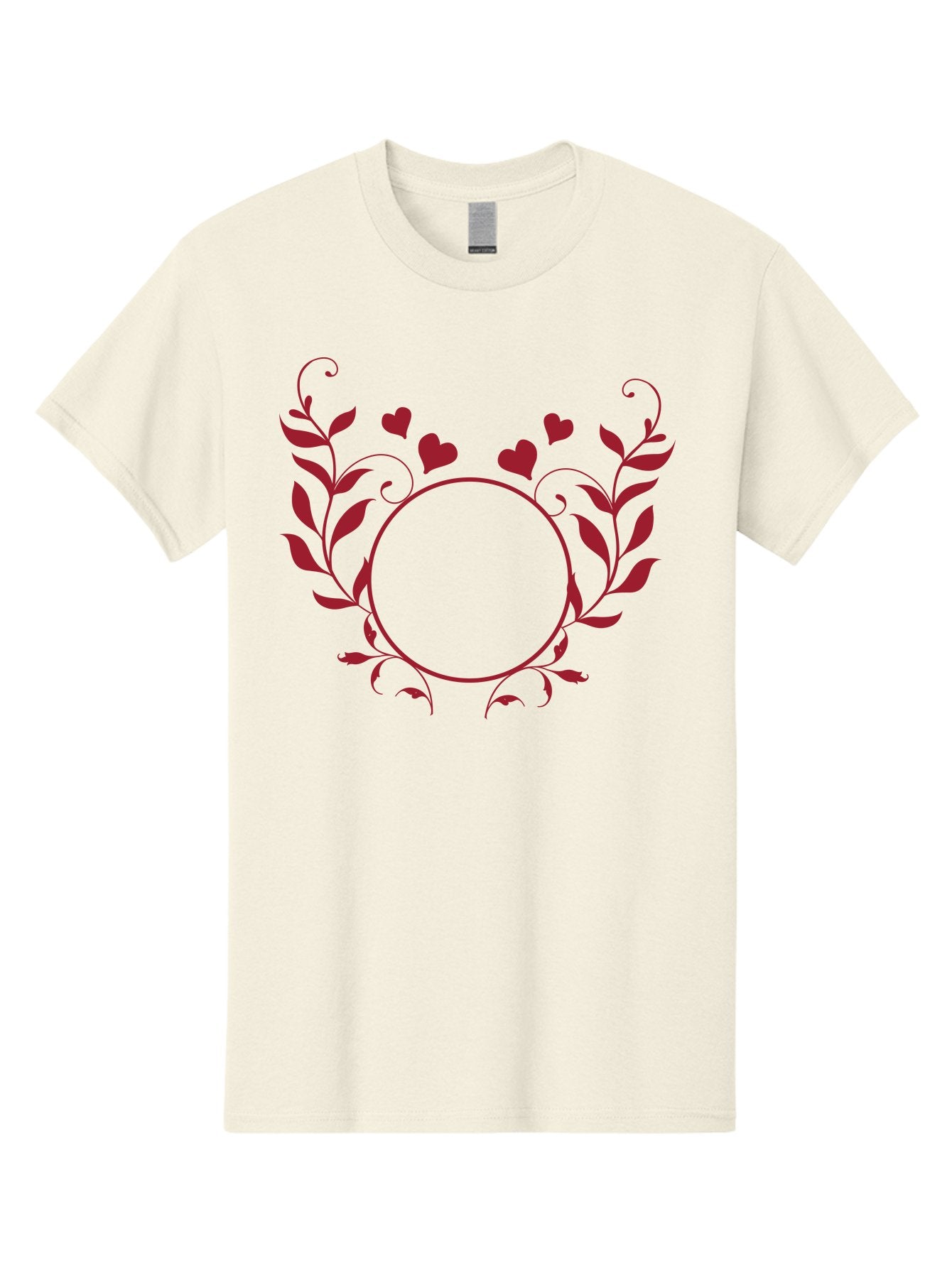 Floral-Heart-Design Men'S Graphic Tee, 100% Cotton, Comfortable Casual Summer Wear, Machine Washable, Floral Frame, Heart Decoration, Circular Border, Leafy Design, Red Hearts, Romantic Theme, Elegant Frame, Valentine'S Day Decor Aac734 3