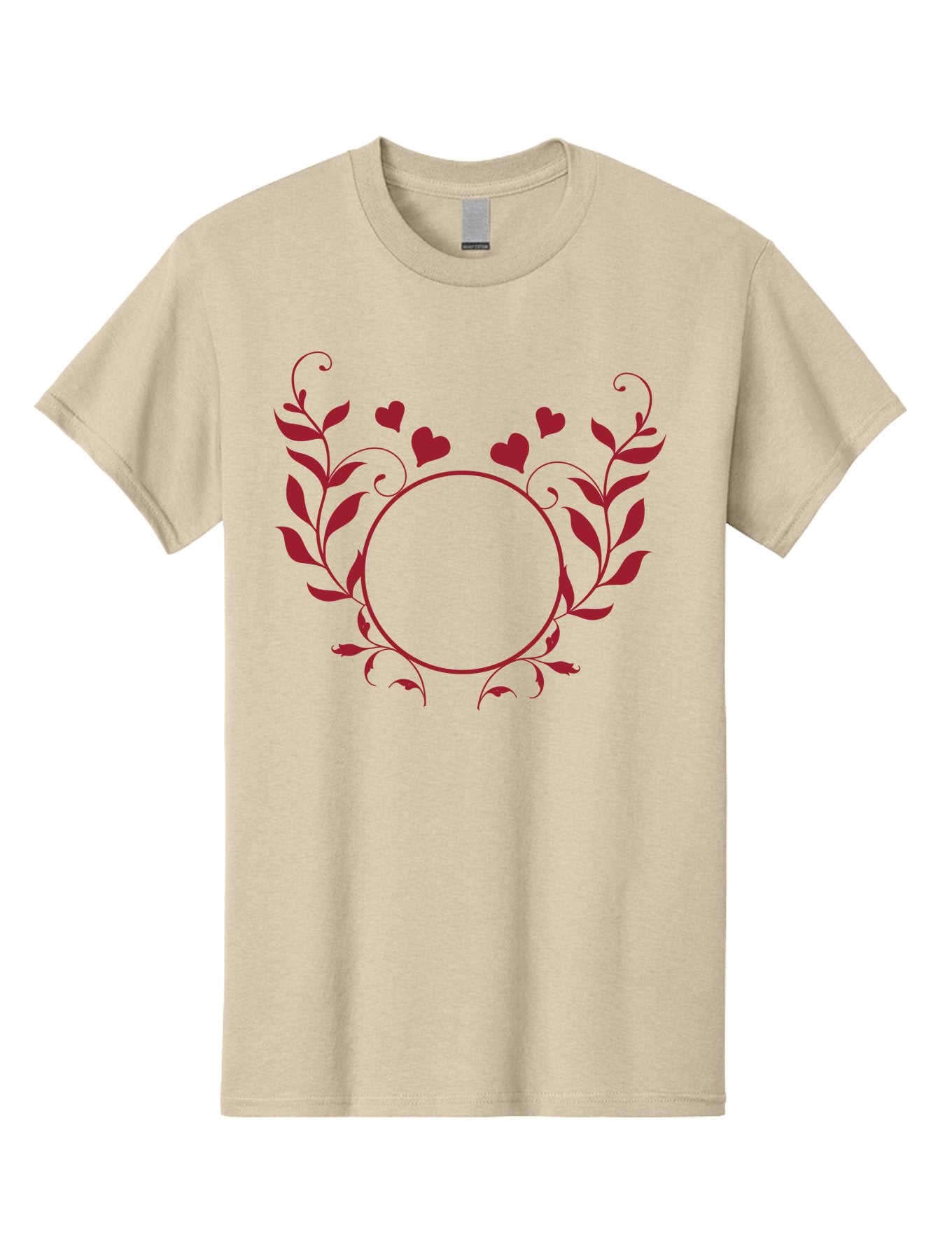 Floral-Heart-Design Men'S Graphic Tee, 100% Cotton, Comfortable Casual Summer Wear, Machine Washable, Floral Frame, Heart Decoration, Circular Border, Leafy Design, Red Hearts, Romantic Theme, Elegant Frame, Valentine'S Day Decor Aac734 4