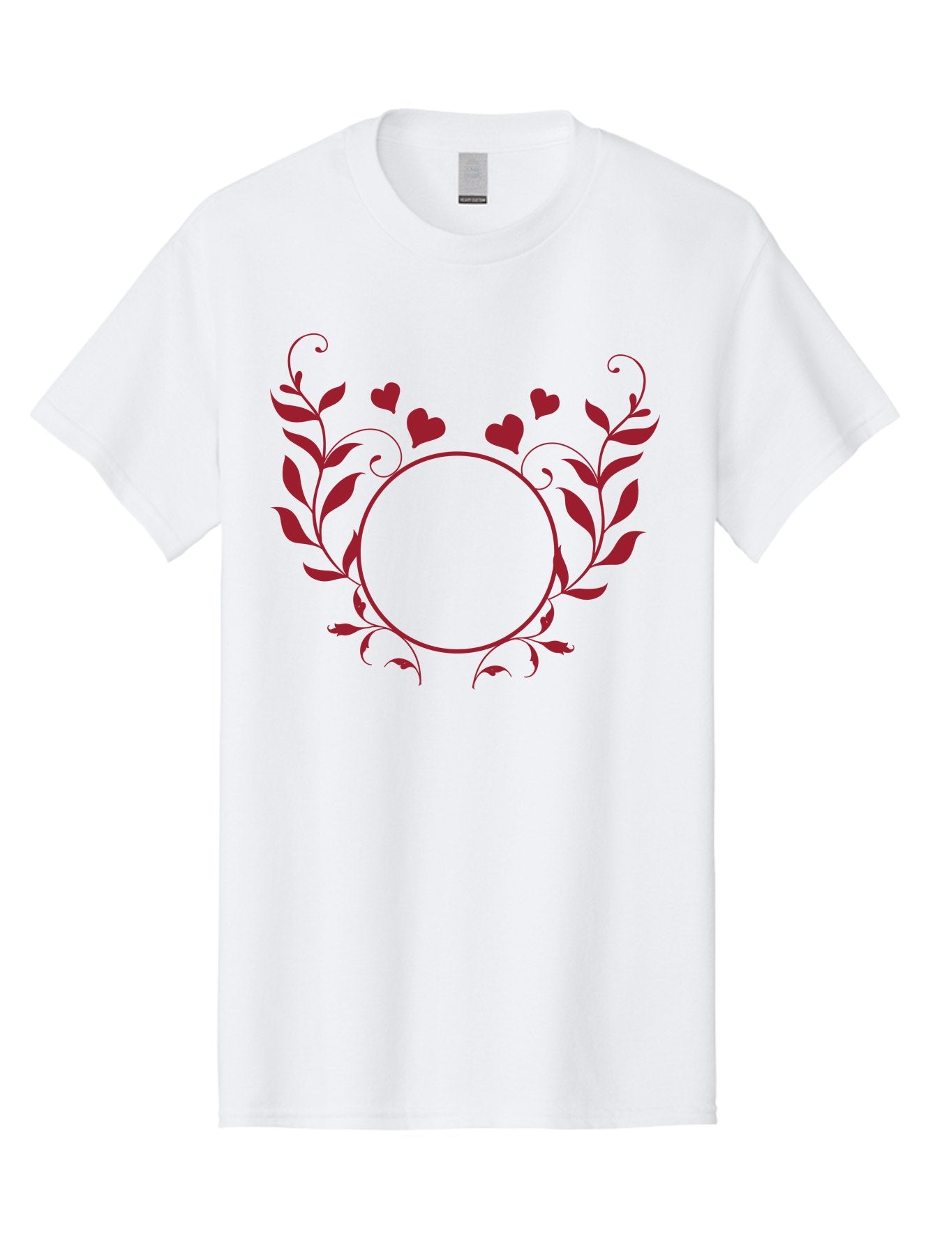 Floral-Heart-Design Men'S Graphic Tee, 100% Cotton, Comfortable Casual Summer Wear, Machine Washable, Floral Frame, Heart Decoration, Circular Border, Leafy Design, Red Hearts, Romantic Theme, Elegant Frame, Valentine'S Day Decor Aac734 5