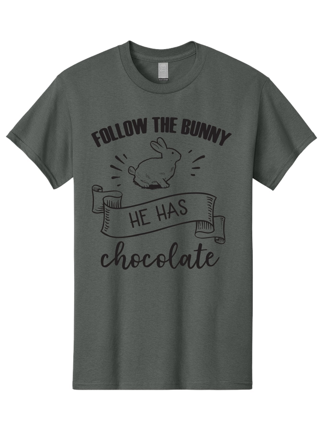 Follow-The-Bunny Men'S Graphic Tee, 100% Cotton, Comfortable Casual Summer Wear, Machine Washable, Easter Bunny, Chocolate Bunny, Follow The Bunny, Easter Treats, Candy Hunt, Bunny Illustration, Chocolate Sweets, Easter Fun, Bunny Graphics Aac739 8