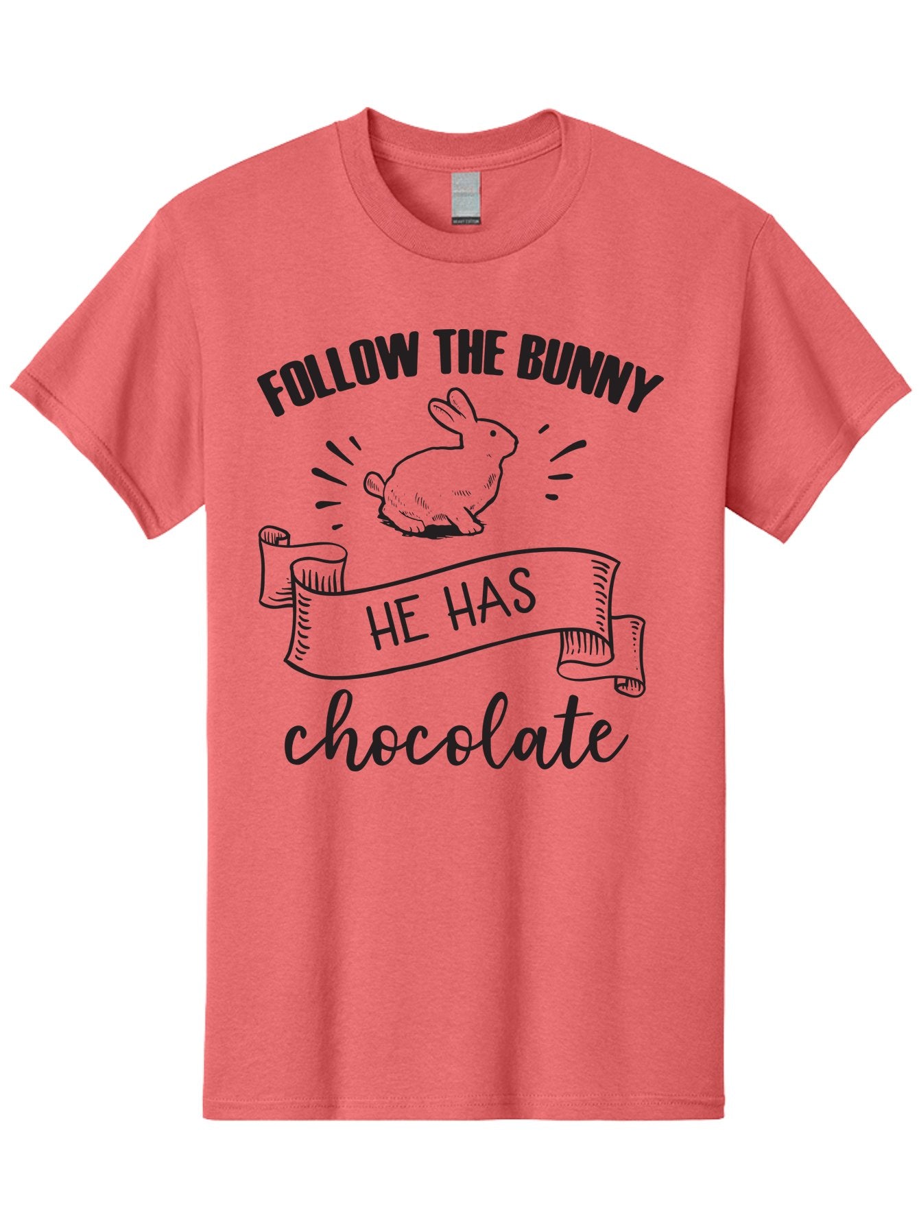 Follow-The-Bunny Men'S Graphic Tee, 100% Cotton, Comfortable Casual Summer Wear, Machine Washable, Easter Bunny, Chocolate Bunny, Follow The Bunny, Easter Treats, Candy Hunt, Bunny Illustration, Chocolate Sweets, Easter Fun, Bunny Graphics Aac739 14