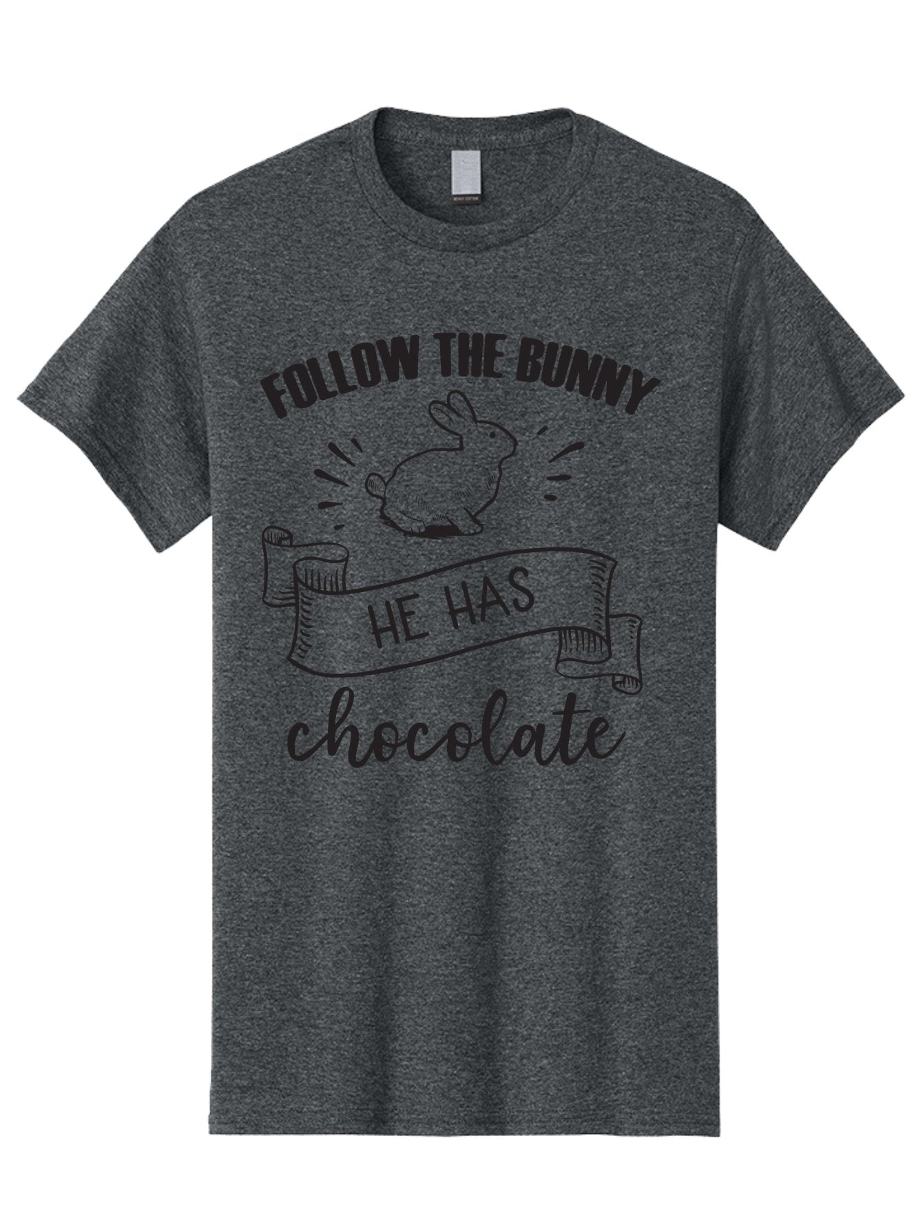 Follow-The-Bunny Men'S Graphic Tee, 100% Cotton, Comfortable Casual Summer Wear, Machine Washable, Easter Bunny, Chocolate Bunny, Follow The Bunny, Easter Treats, Candy Hunt, Bunny Illustration, Chocolate Sweets, Easter Fun, Bunny Graphics Aac739 9