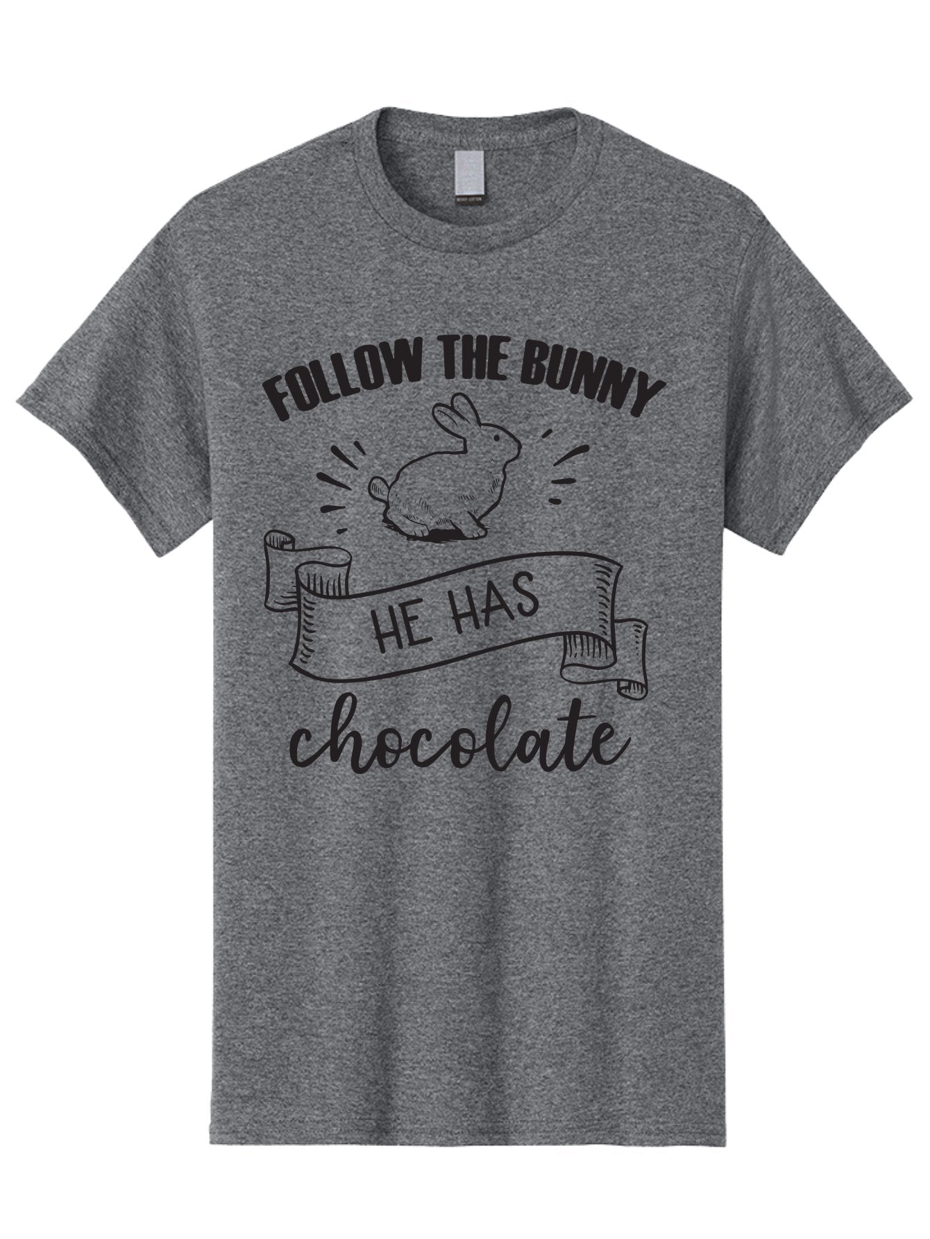 Follow-The-Bunny Men'S Graphic Tee, 100% Cotton, Comfortable Casual Summer Wear, Machine Washable, Easter Bunny, Chocolate Bunny, Follow The Bunny, Easter Treats, Candy Hunt, Bunny Illustration, Chocolate Sweets, Easter Fun, Bunny Graphics Aac739 11