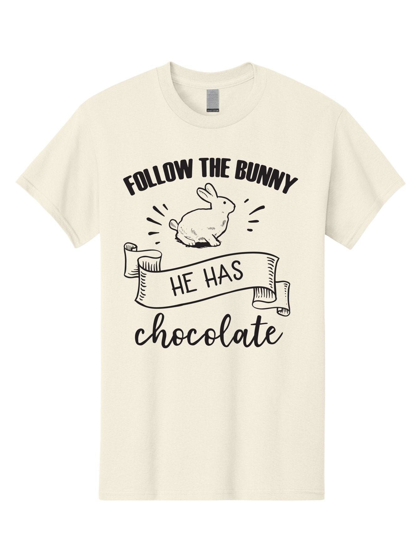 Follow-The-Bunny Men'S Graphic Tee, 100% Cotton, Comfortable Casual Summer Wear, Machine Washable, Easter Bunny, Chocolate Bunny, Follow The Bunny, Easter Treats, Candy Hunt, Bunny Illustration, Chocolate Sweets, Easter Fun, Bunny Graphics Aac739