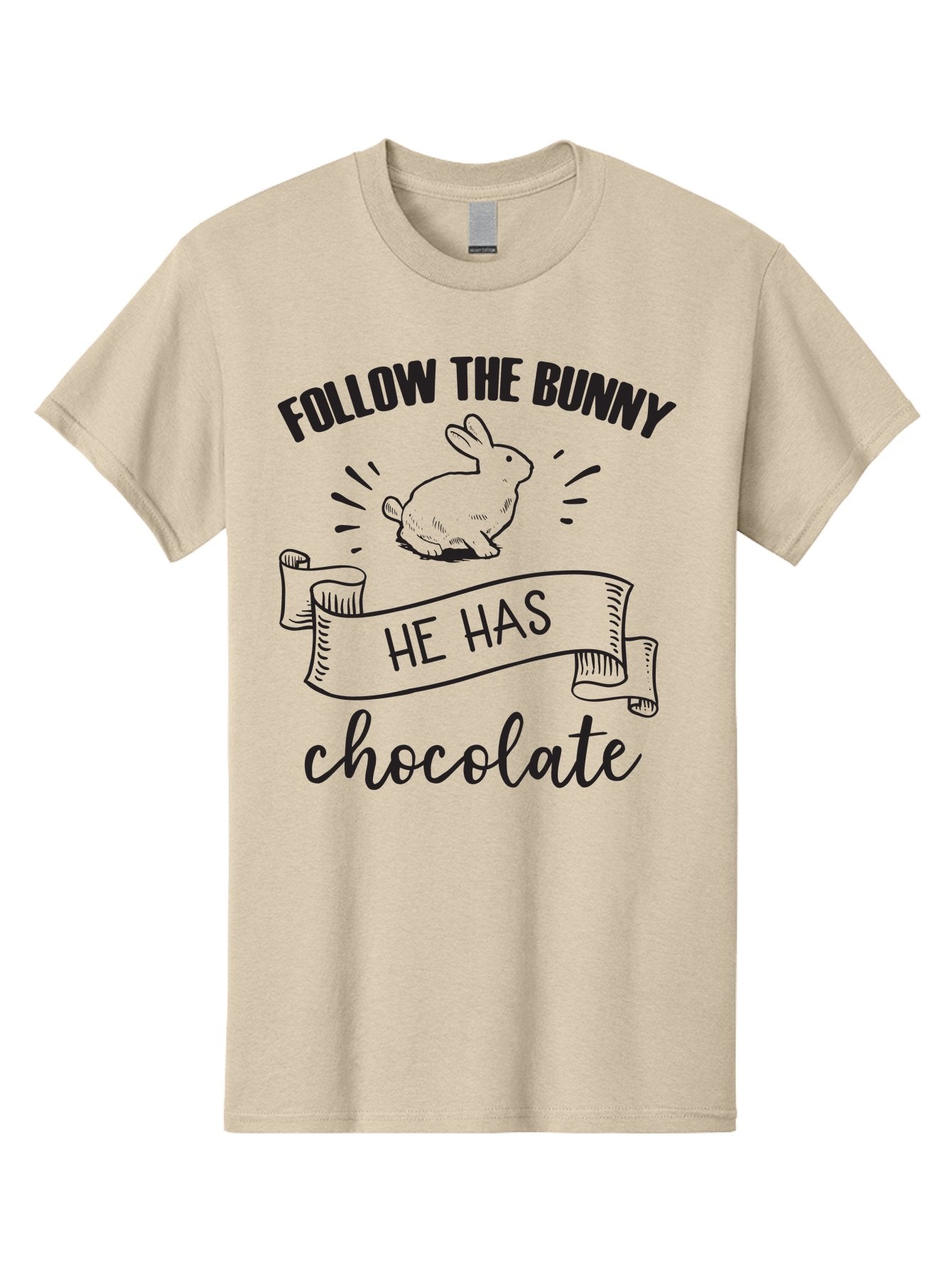 Follow-The-Bunny Men'S Graphic Tee, 100% Cotton, Comfortable Casual Summer Wear, Machine Washable, Easter Bunny, Chocolate Bunny, Follow The Bunny, Easter Treats, Candy Hunt, Bunny Illustration, Chocolate Sweets, Easter Fun, Bunny Graphics Aac739 5