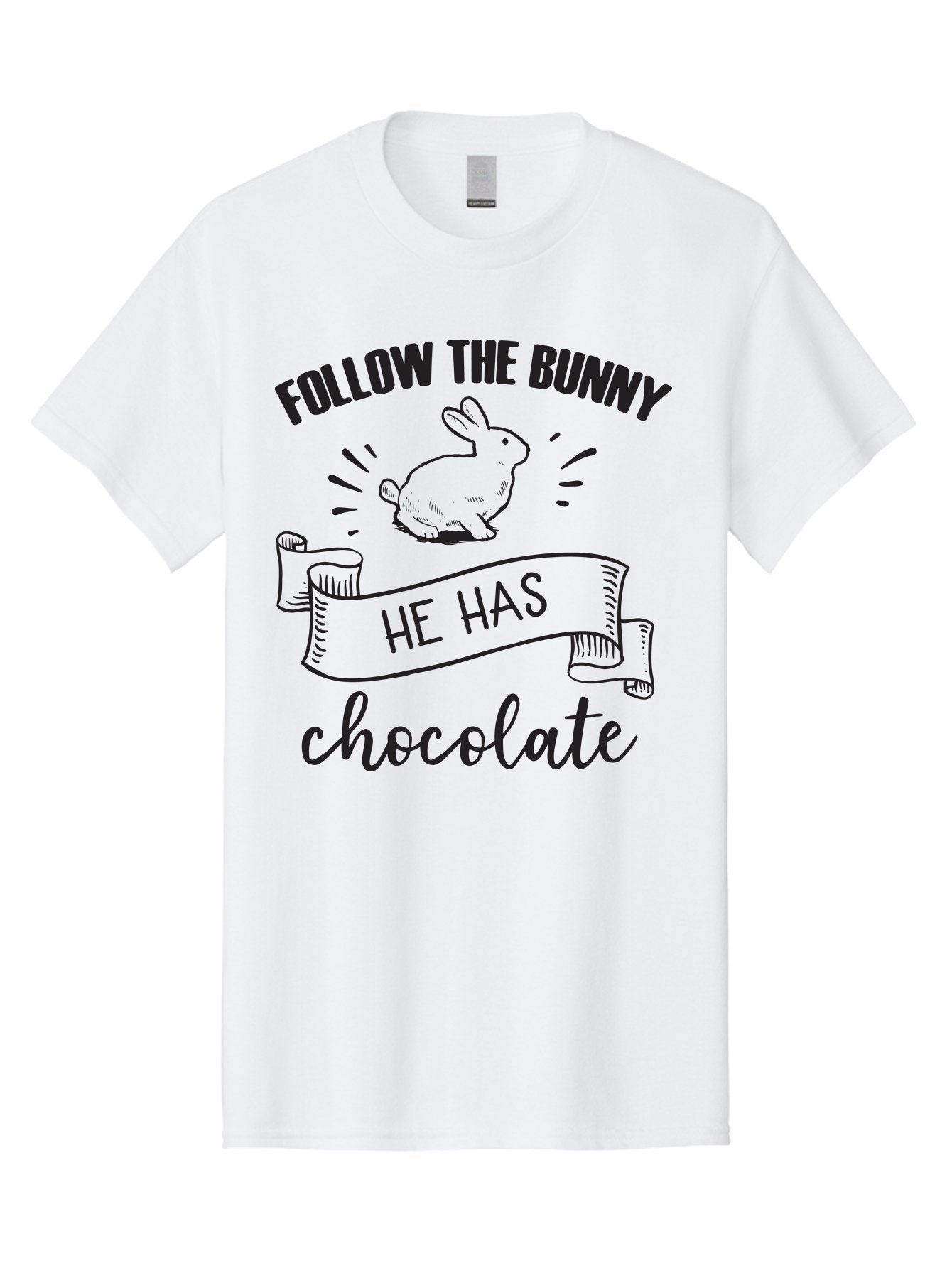 Follow-The-Bunny Men'S Graphic Tee, 100% Cotton, Comfortable Casual Summer Wear, Machine Washable, Easter Bunny, Chocolate Bunny, Follow The Bunny, Easter Treats, Candy Hunt, Bunny Illustration, Chocolate Sweets, Easter Fun, Bunny Graphics Aac739