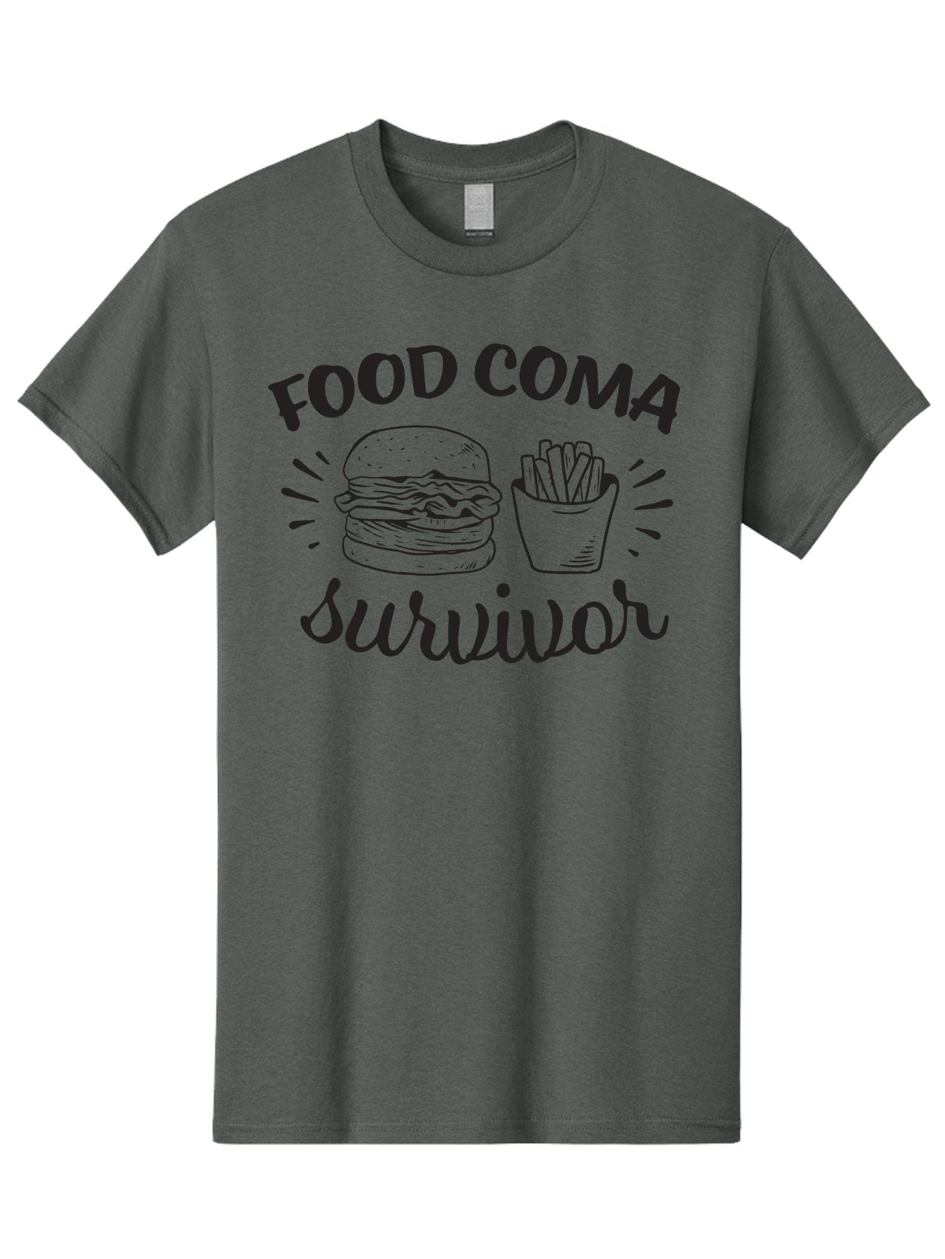 Food-Coma-Survivor Men'S Graphic Tee, 100% Cotton, Comfortable Casual Summer Wear, Machine Washable, Fast Food, Comfort Food, Burger And Fries, Food Coma, Survivor, Funny Quote, Quirky Humor, Foodie Culture, Casual Dining Aac741 9