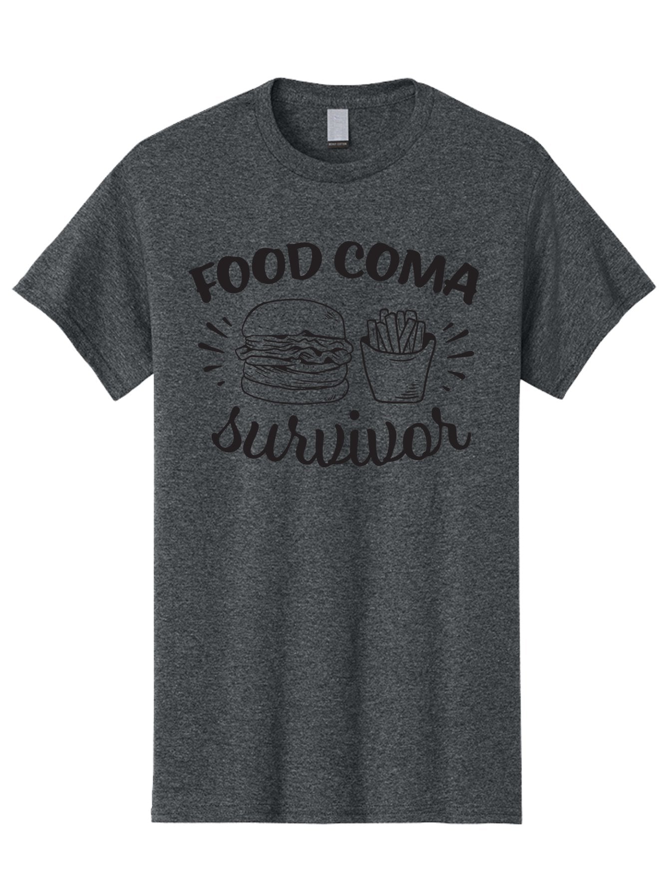 Food-Coma-Survivor Men'S Graphic Tee, 100% Cotton, Comfortable Casual Summer Wear, Machine Washable, Fast Food, Comfort Food, Burger And Fries, Food Coma, Survivor, Funny Quote, Quirky Humor, Foodie Culture, Casual Dining Aac741 5