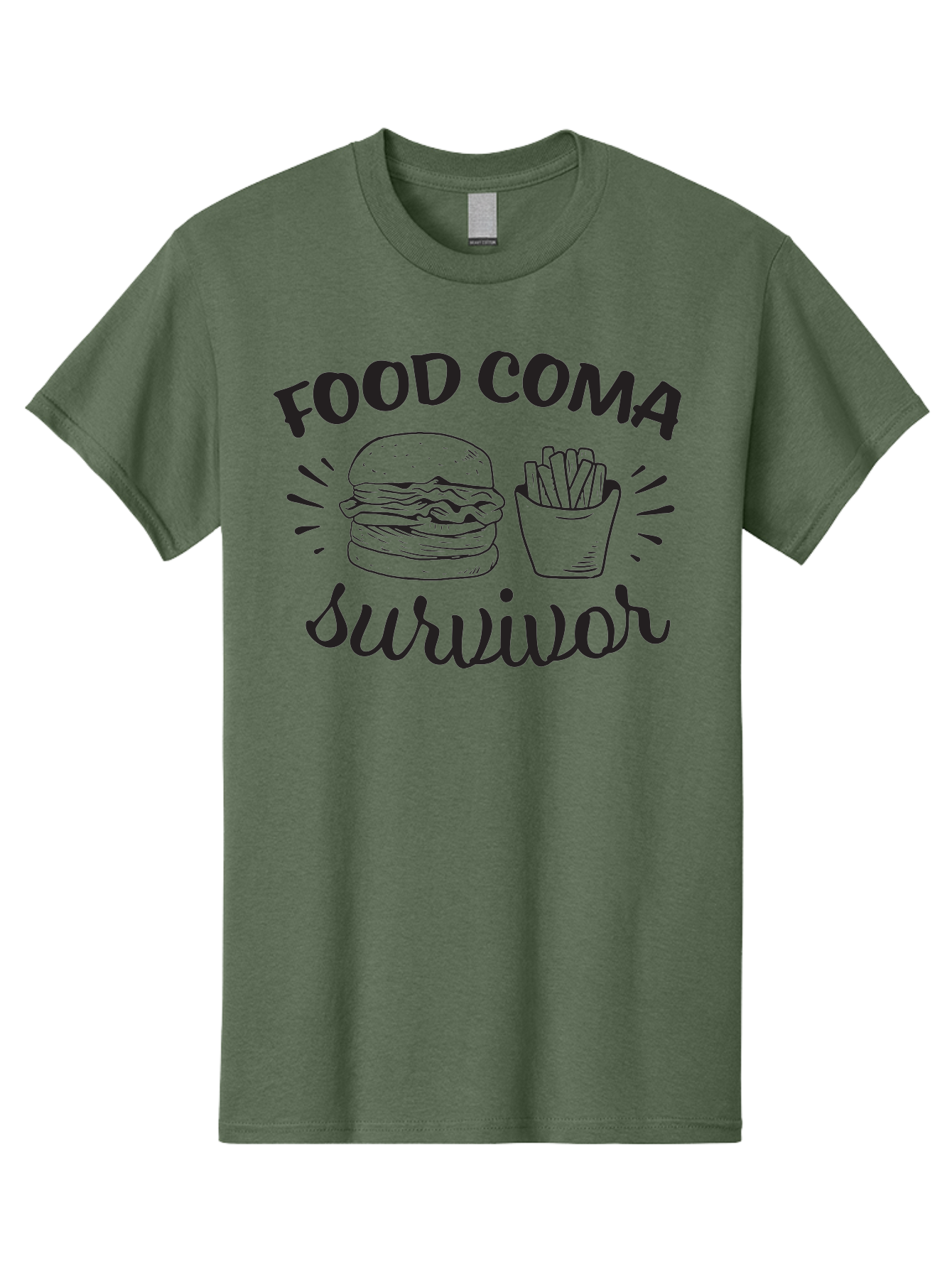 Food-Coma-Survivor Men'S Graphic Tee, 100% Cotton, Comfortable Casual Summer Wear, Machine Washable, Fast Food, Comfort Food, Burger And Fries, Food Coma, Survivor, Funny Quote, Quirky Humor, Foodie Culture, Casual Dining Aac741