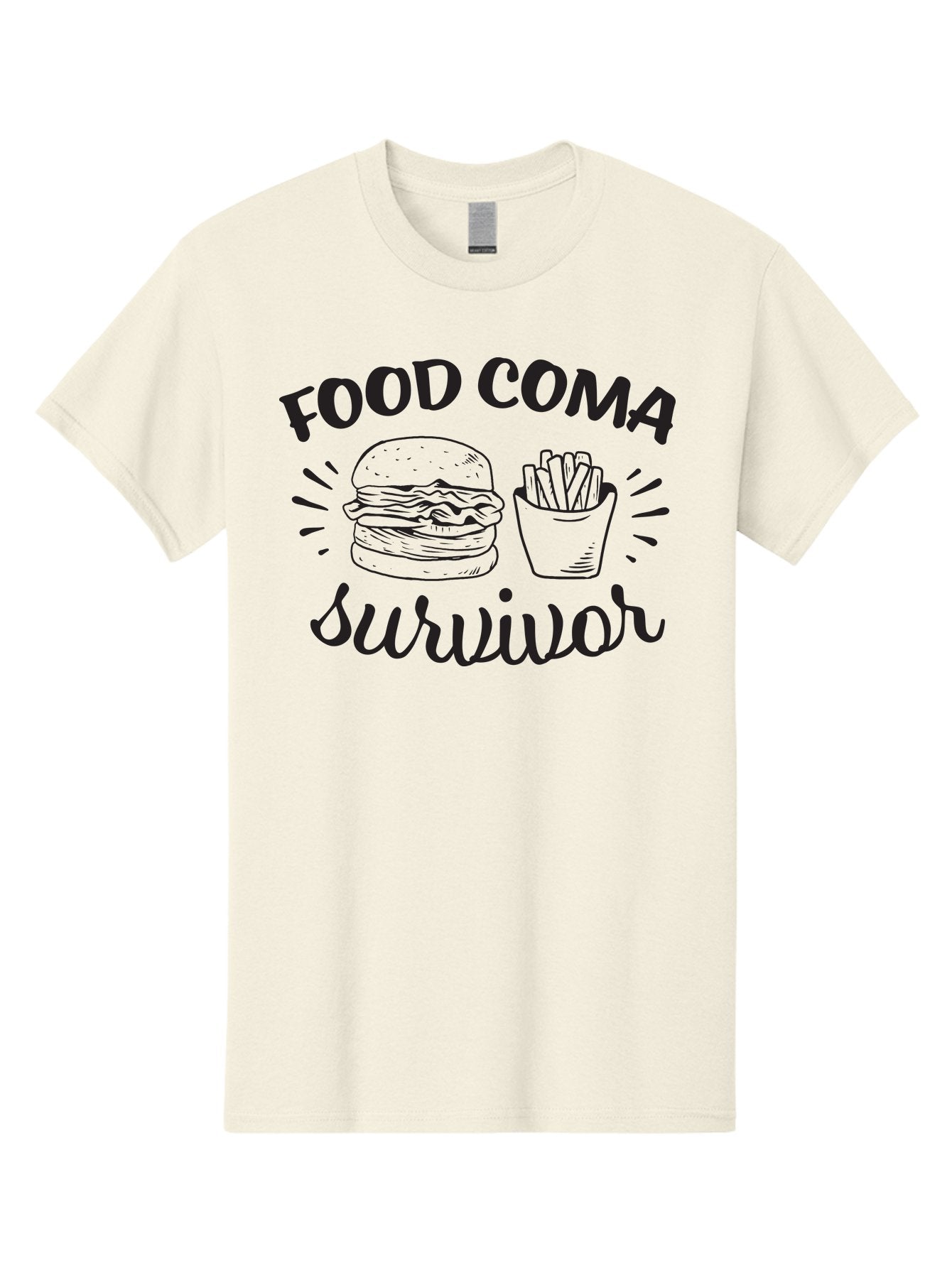 Food-Coma-Survivor Men'S Graphic Tee, 100% Cotton, Comfortable Casual Summer Wear, Machine Washable, Fast Food, Comfort Food, Burger And Fries, Food Coma, Survivor, Funny Quote, Quirky Humor, Foodie Culture, Casual Dining Aac741 11