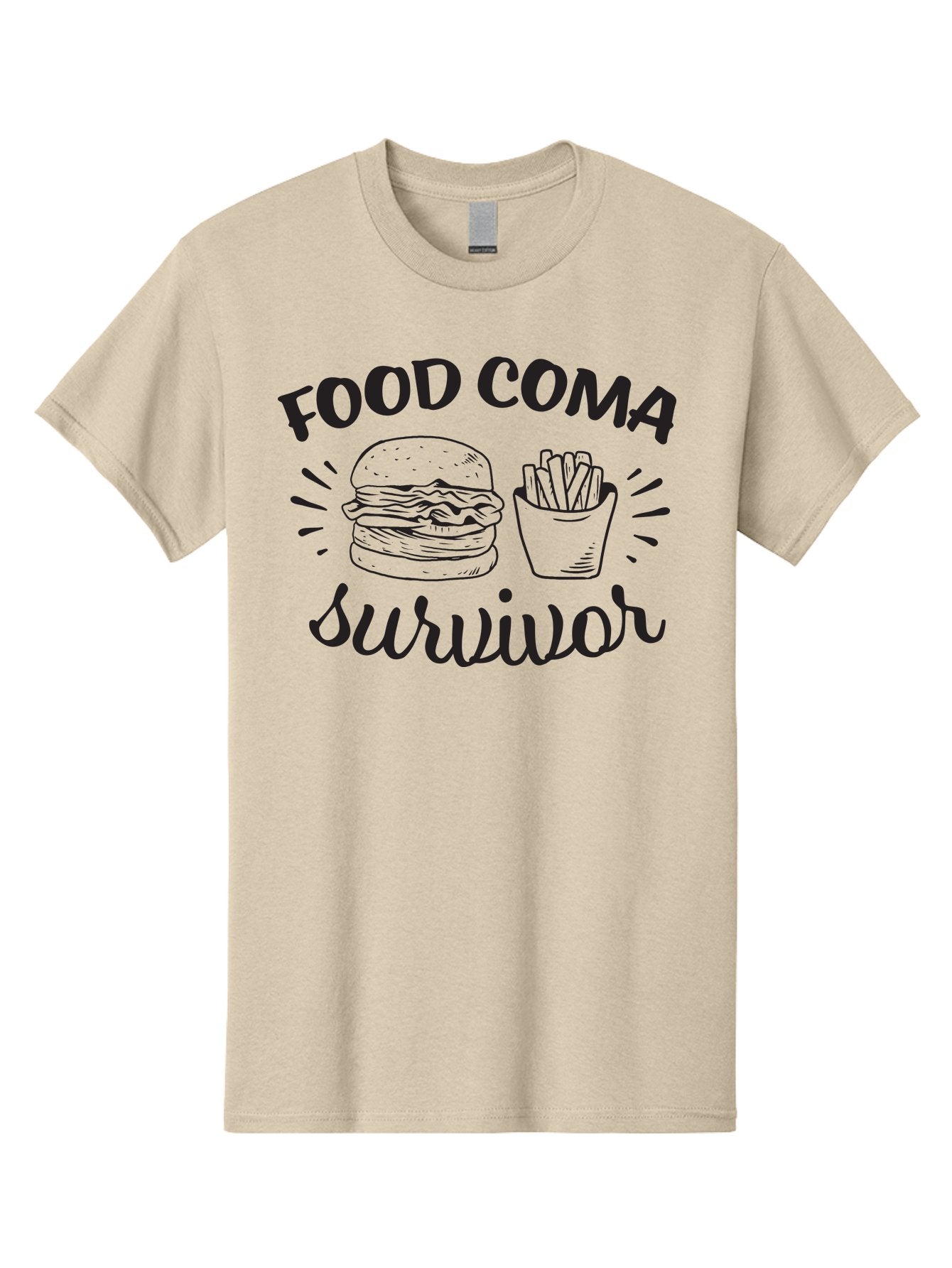 Food-Coma-Survivor Men'S Graphic Tee, 100% Cotton, Comfortable Casual Summer Wear, Machine Washable, Fast Food, Comfort Food, Burger And Fries, Food Coma, Survivor, Funny Quote, Quirky Humor, Foodie Culture, Casual Dining Aac741 6