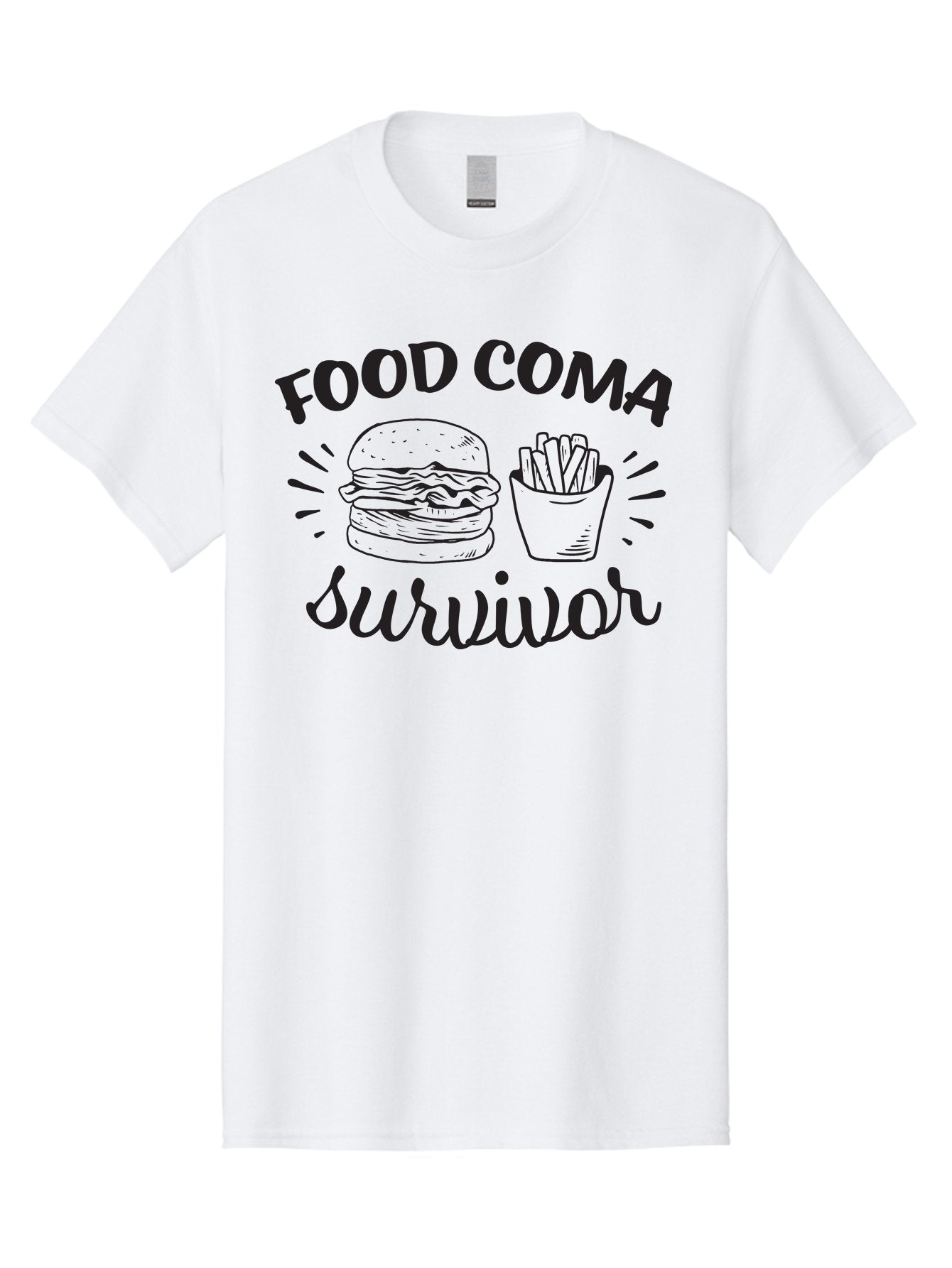 Food-Coma-Survivor Men'S Graphic Tee, 100% Cotton, Comfortable Casual Summer Wear, Machine Washable, Fast Food, Comfort Food, Burger And Fries, Food Coma, Survivor, Funny Quote, Quirky Humor, Foodie Culture, Casual Dining Aac741 12