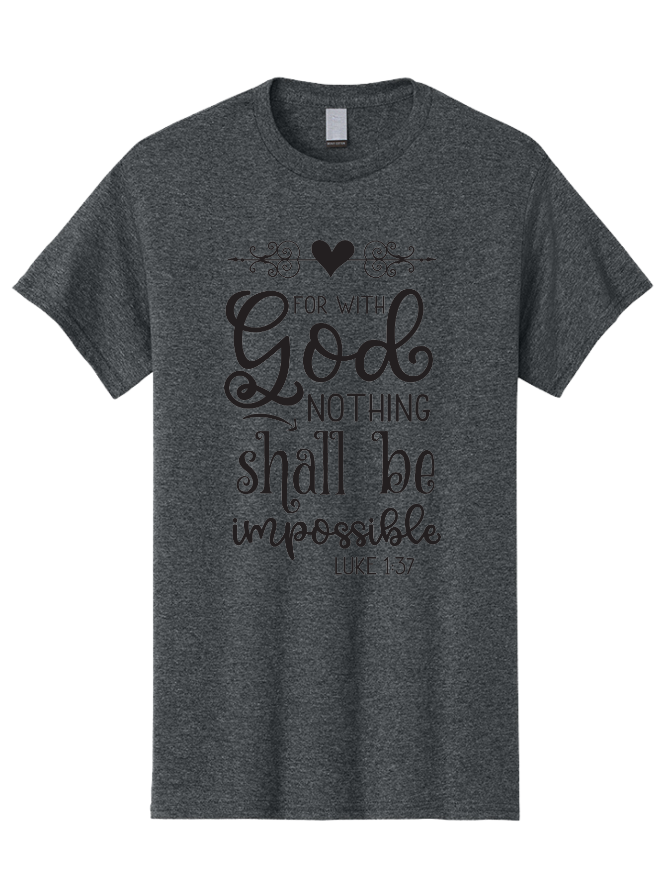 For-With-God-Nothing-Shall-Be-Impossible Men'S Graphic Tee, 100% Cotton, Comfortable Casual Summer Wear, Machine Washable, Inspirational Quote, Motivational Quote, Faith-Based Quote, Biblical Verse, Christian Quote, Luke 1:37, God Is Great, Aac744