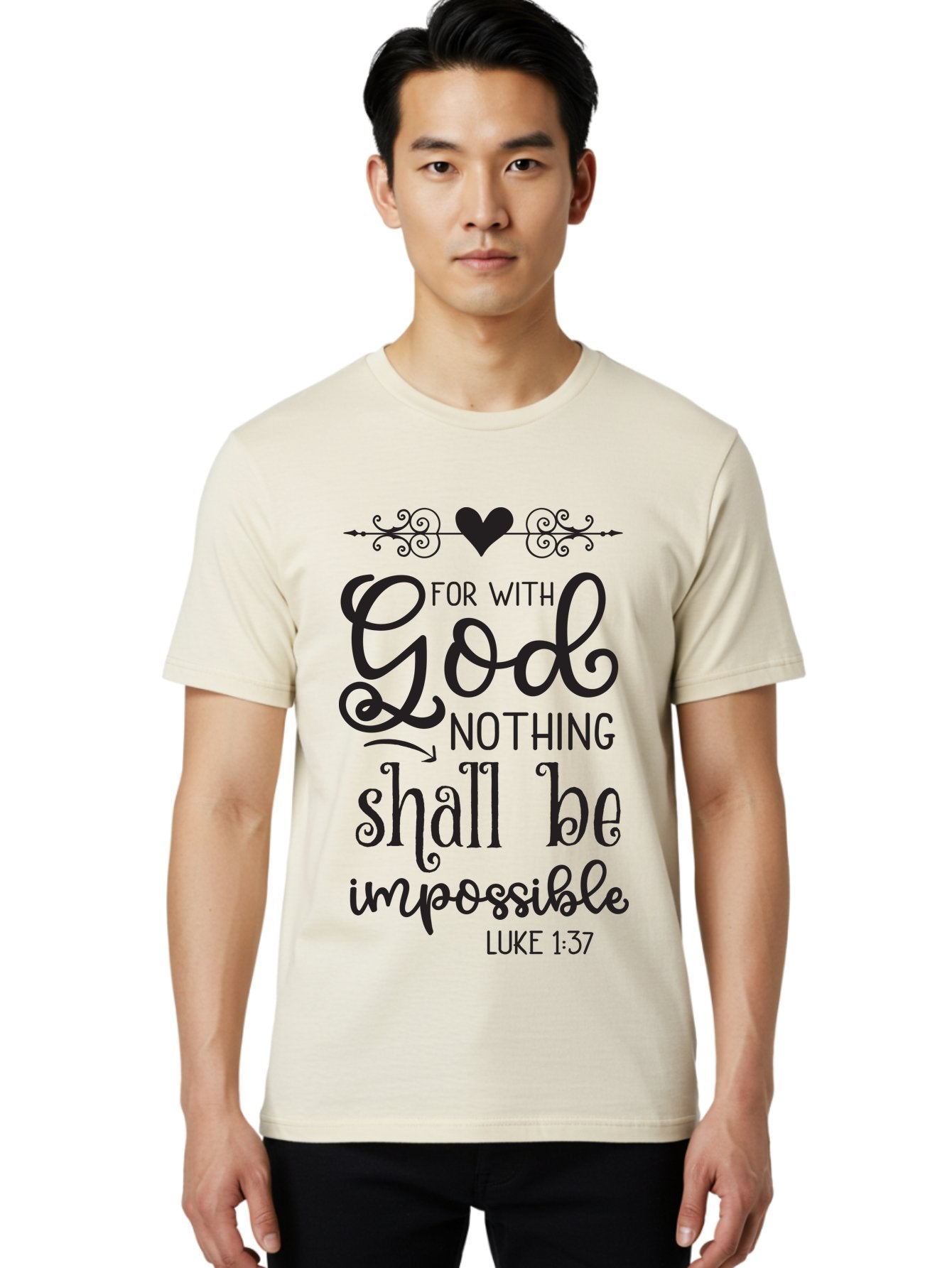 For-With-God-Nothing-Shall-Be-Impossible Men'S Graphic Tee, 100% Cotton, Comfortable Casual Summer Wear, Machine Washable, Inspirational Quote, Motivational Quote, Faith-Based Quote, Biblical Verse, Christian Quote, Luke 1:37, God Is Great, Aac744 17