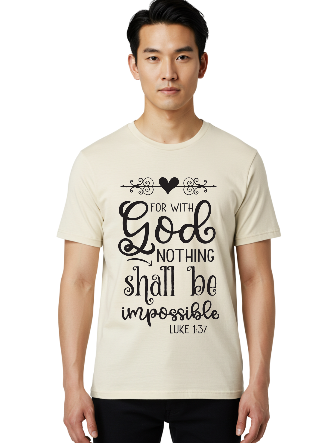 For-With-God-Nothing-Shall-Be-Impossible Men'S Graphic Tee, 100% Cotton, Comfortable Casual Summer Wear, Machine Washable, Inspirational Quote, Motivational Quote, Faith-Based Quote, Biblical Verse, Christian Quote, Luke 1:37, God Is Great, Aac744 28