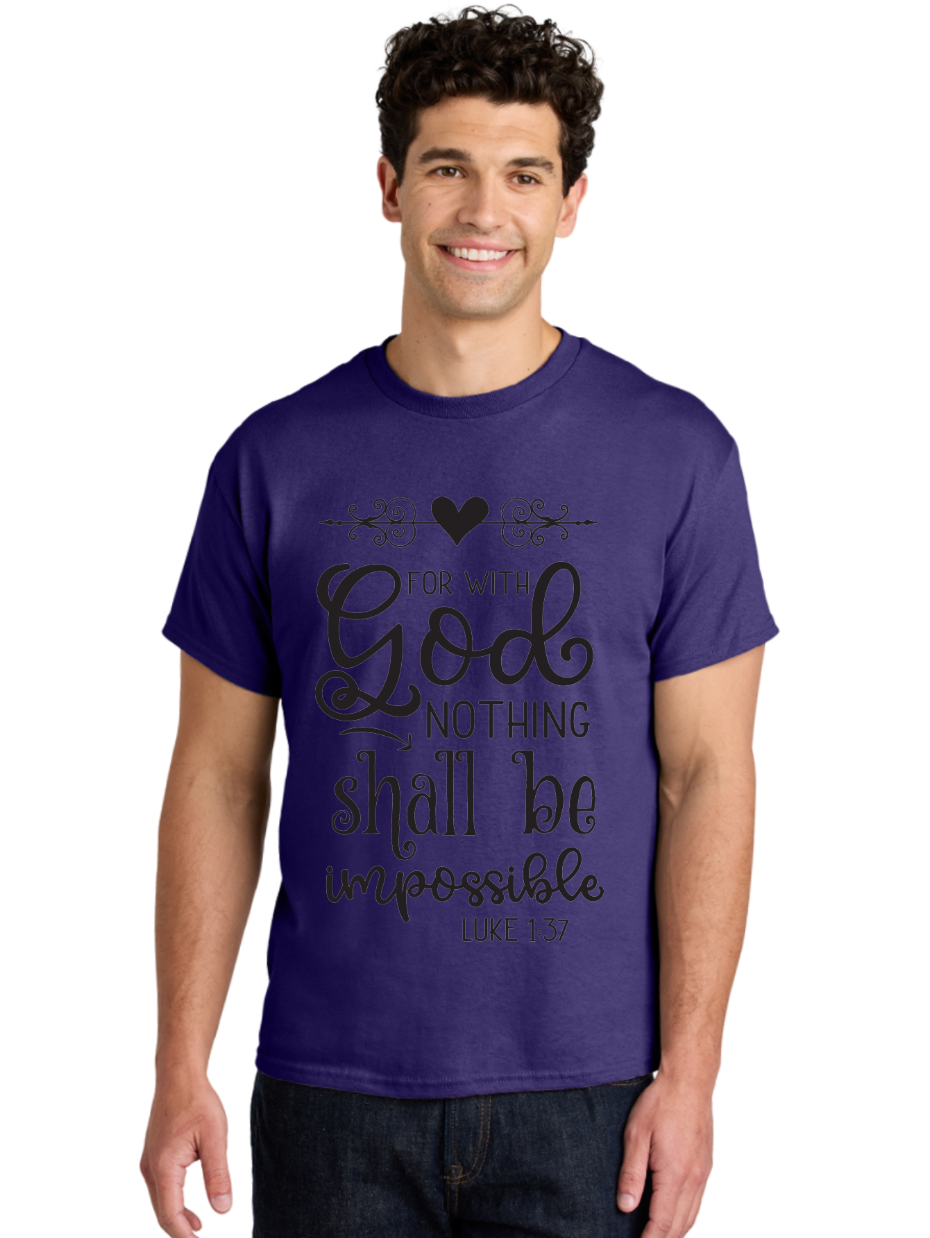 For-With-God-Nothing-Shall-Be-Impossible Men'S Graphic Tee, 100% Cotton, Comfortable Casual Summer Wear, Machine Washable, Inspirational Quote, Motivational Quote, Faith-Based Quote, Biblical Verse, Christian Quote, Luke 1:37, God Is Great, Aac744 26