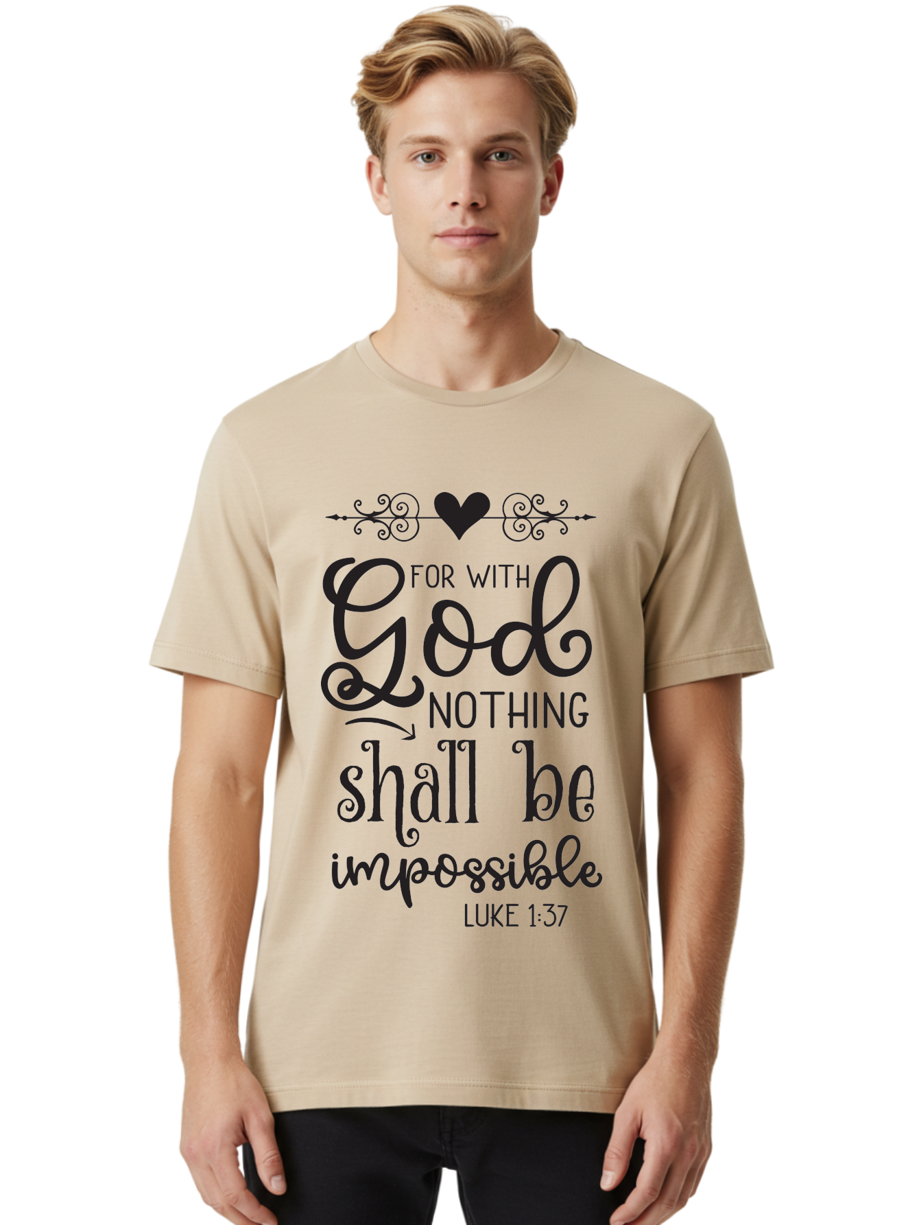 For-With-God-Nothing-Shall-Be-Impossible Men'S Graphic Tee, 100% Cotton, Comfortable Casual Summer Wear, Machine Washable, Inspirational Quote, Motivational Quote, Faith-Based Quote, Biblical Verse, Christian Quote, Luke 1:37, God Is Great, Aac744 10