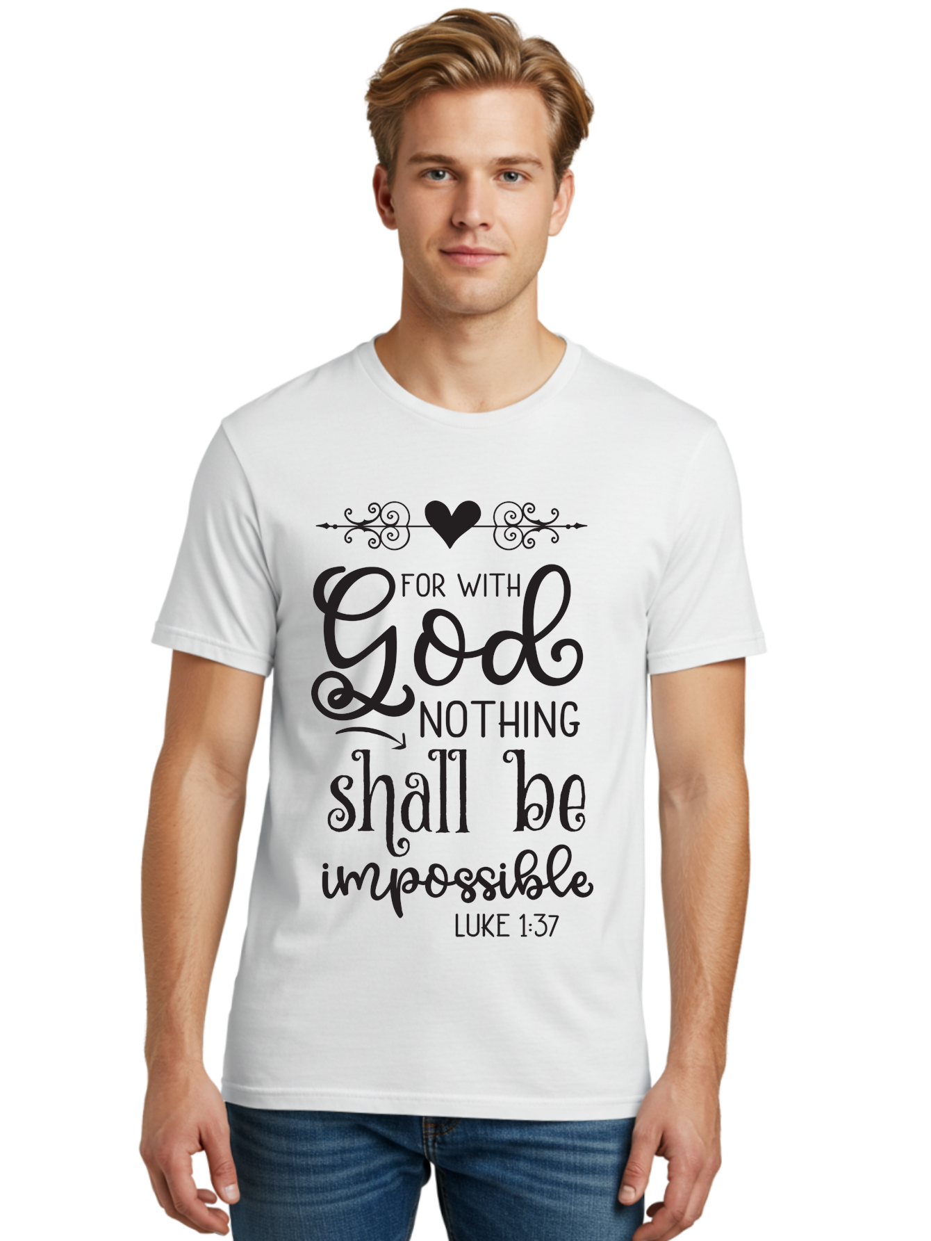 For-With-God-Nothing-Shall-Be-Impossible Men'S Graphic Tee, 100% Cotton, Comfortable Casual Summer Wear, Machine Washable, Inspirational Quote, Motivational Quote, Faith-Based Quote, Biblical Verse, Christian Quote, Luke 1:37, God Is Great, Aac744 12