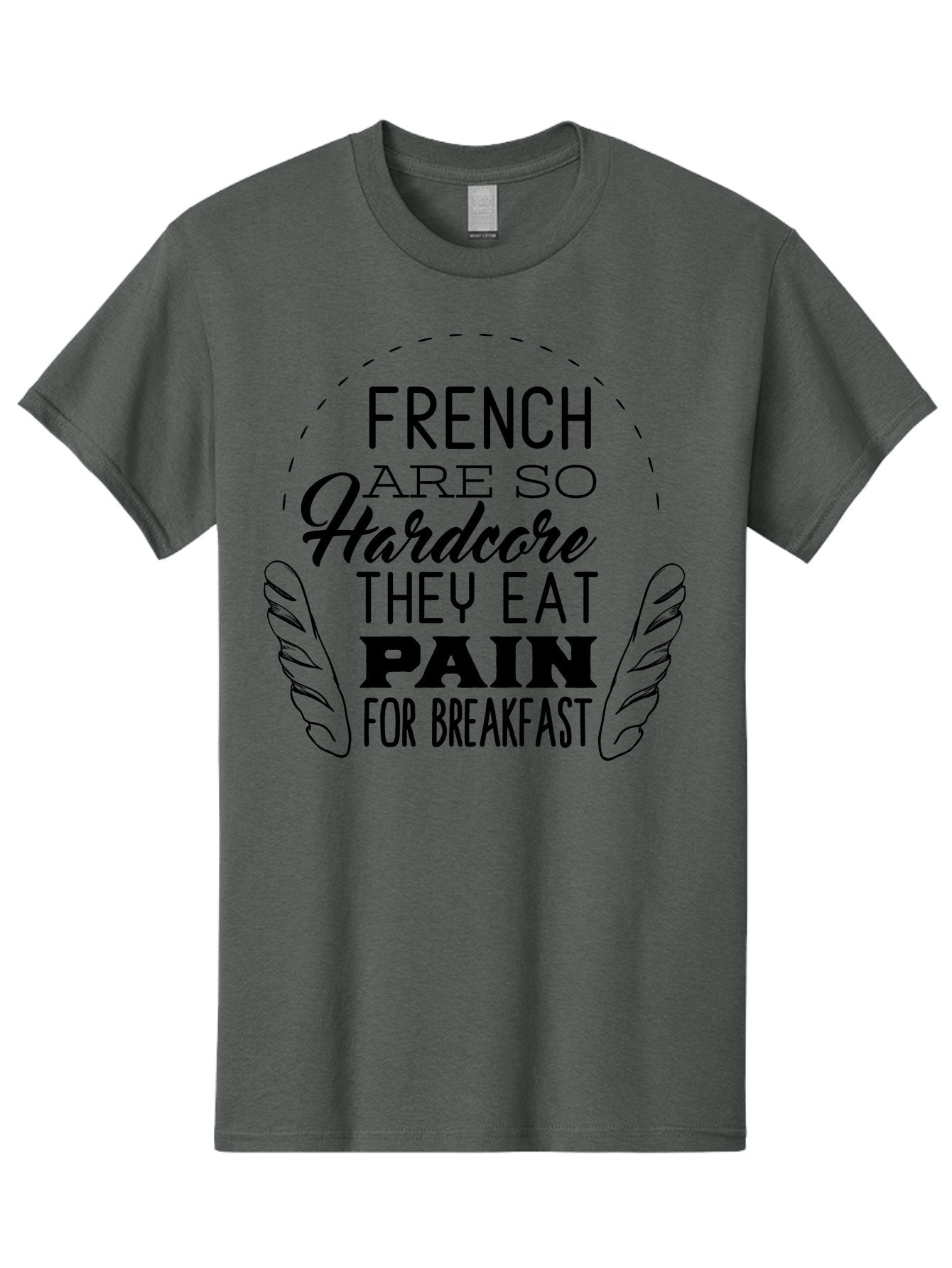 French-Are-So-Hardcore Men'S Graphic Tee, 100% Cotton, Comfortable Casual Summer Wear, Machine Washable, Funny Quote, French Culture, Humorous Saying, Typographic Design, Breakfast Humor, Pain Au Chocolat, Quirky Phrase, Foodie Humor, Aac746 10