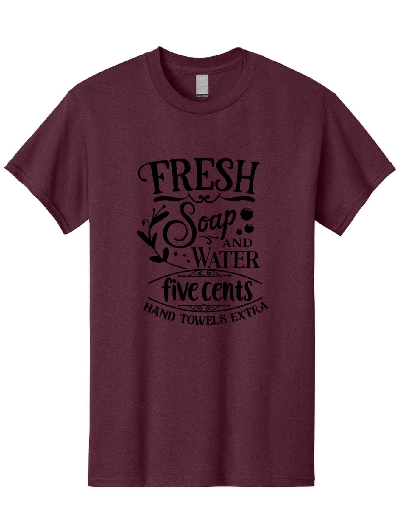 Fresh-Soap-And-Water Men'S Graphic Tee, 100% Cotton, Comfortable Casual Summer Wear, Machine Washable, Vintage Bathroom Decor, Soap And Water, Five Cents, Hand Towels Extra, Retro Style, Black And Green Color Scheme, Decorative Typography, Aac747 5